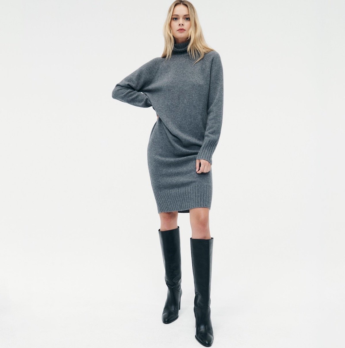 NAADAM Luxe Cashmere Turtleneck Dress in Granite, $164.80 at NAADAM