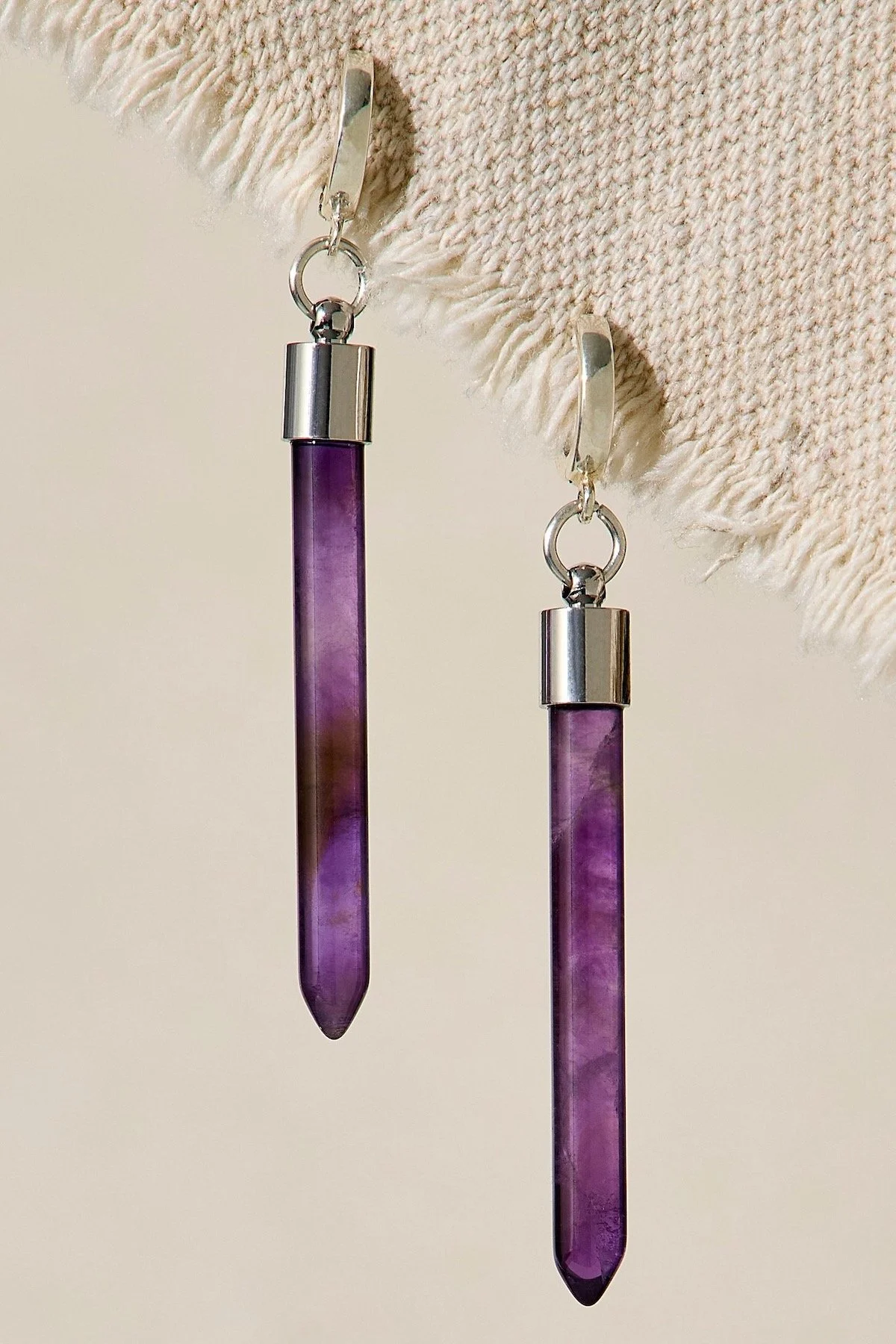 Rachel Pfeffer Stainless Steel Drop Earrings in Amethyst Point, $98 at Free People