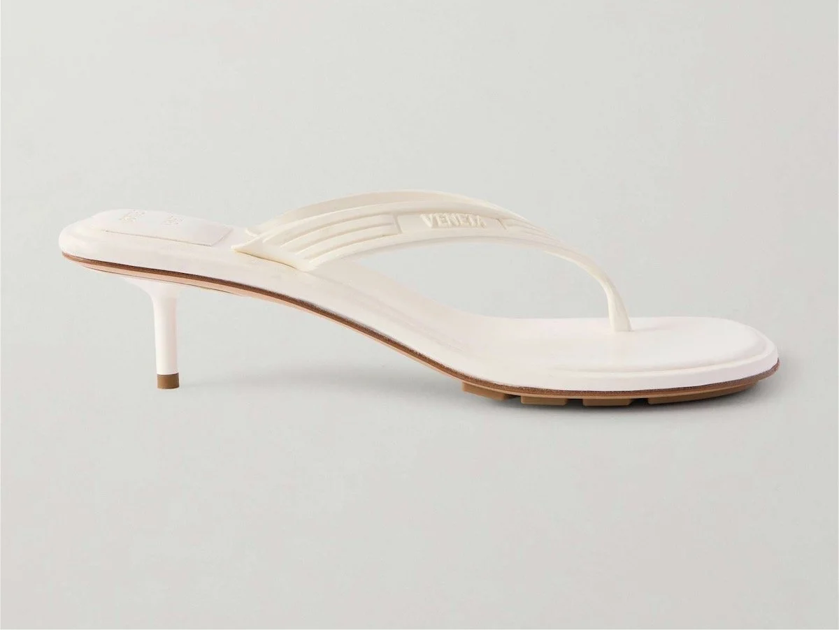 Bottega Veneta Sampieri Thong Leather-Trimmed and Rubber Sandals in White, $950 at Net-a-Porter