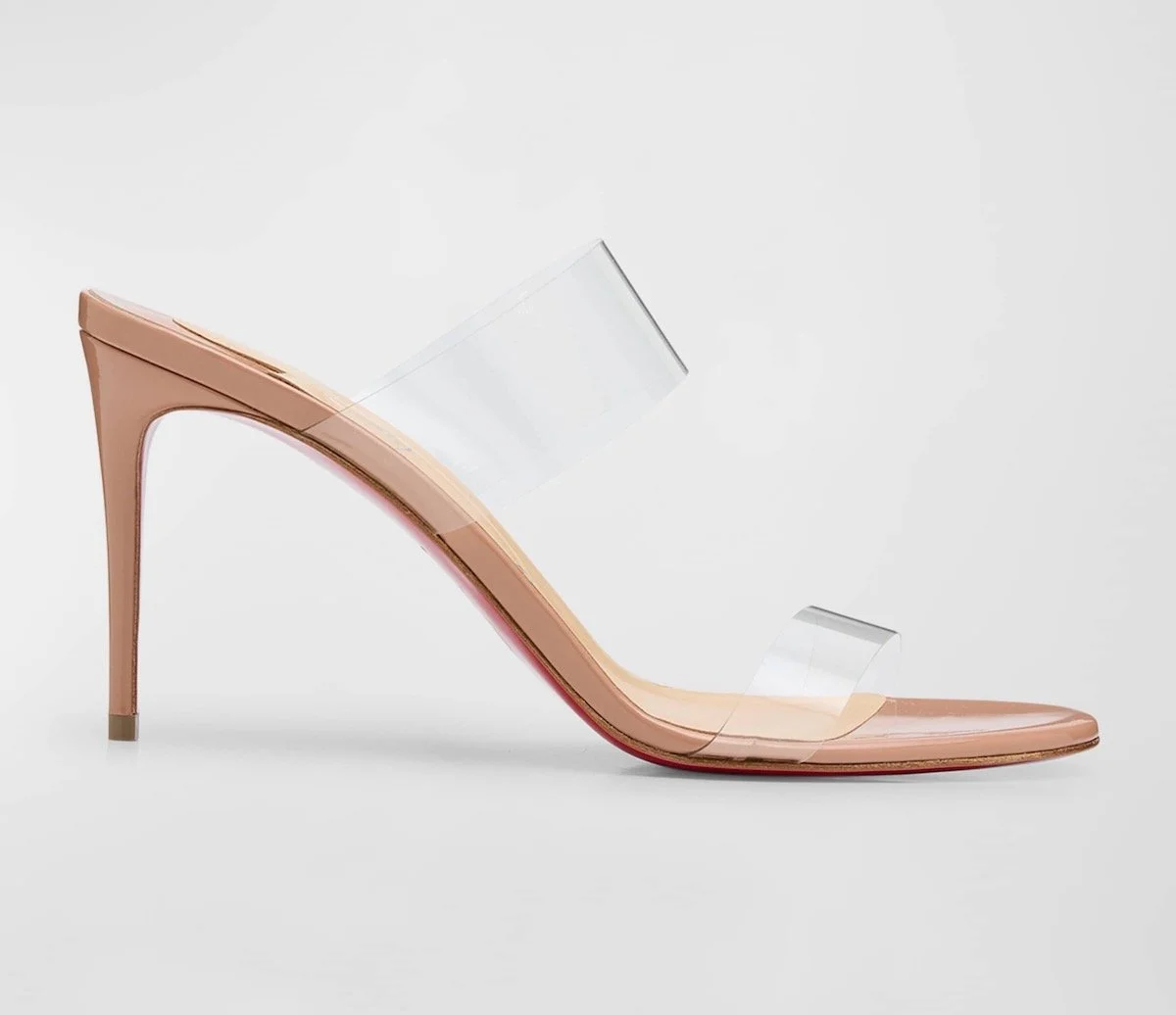 Christian Louboutin 85mm Just Nothing Clear Slide Sandals in Nude, $795 at Neiman Marcus