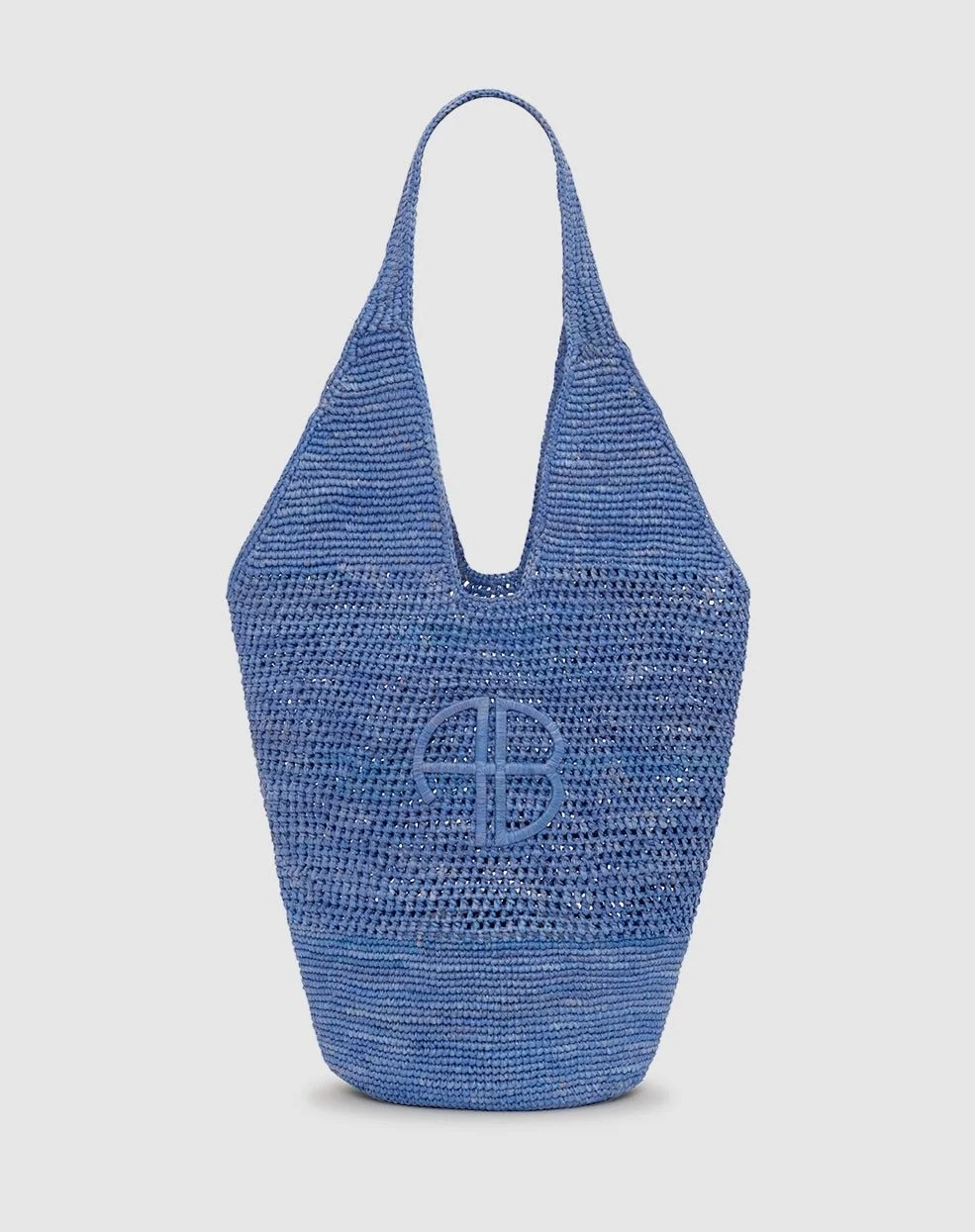 Anine Bing Leah Logo Hobo Raffia in Storm Blue, $395 at Anine Bing