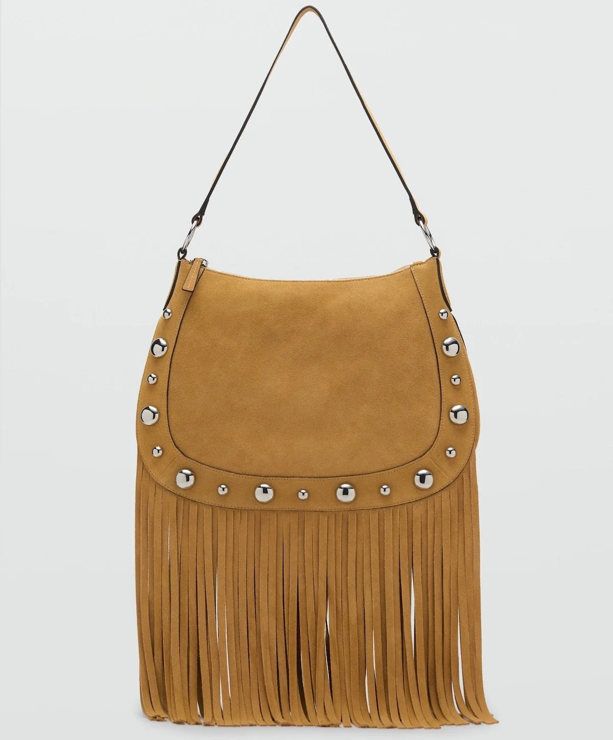 Mango Suede Bag With Fringes and Stud Details, $159.99 at Mango