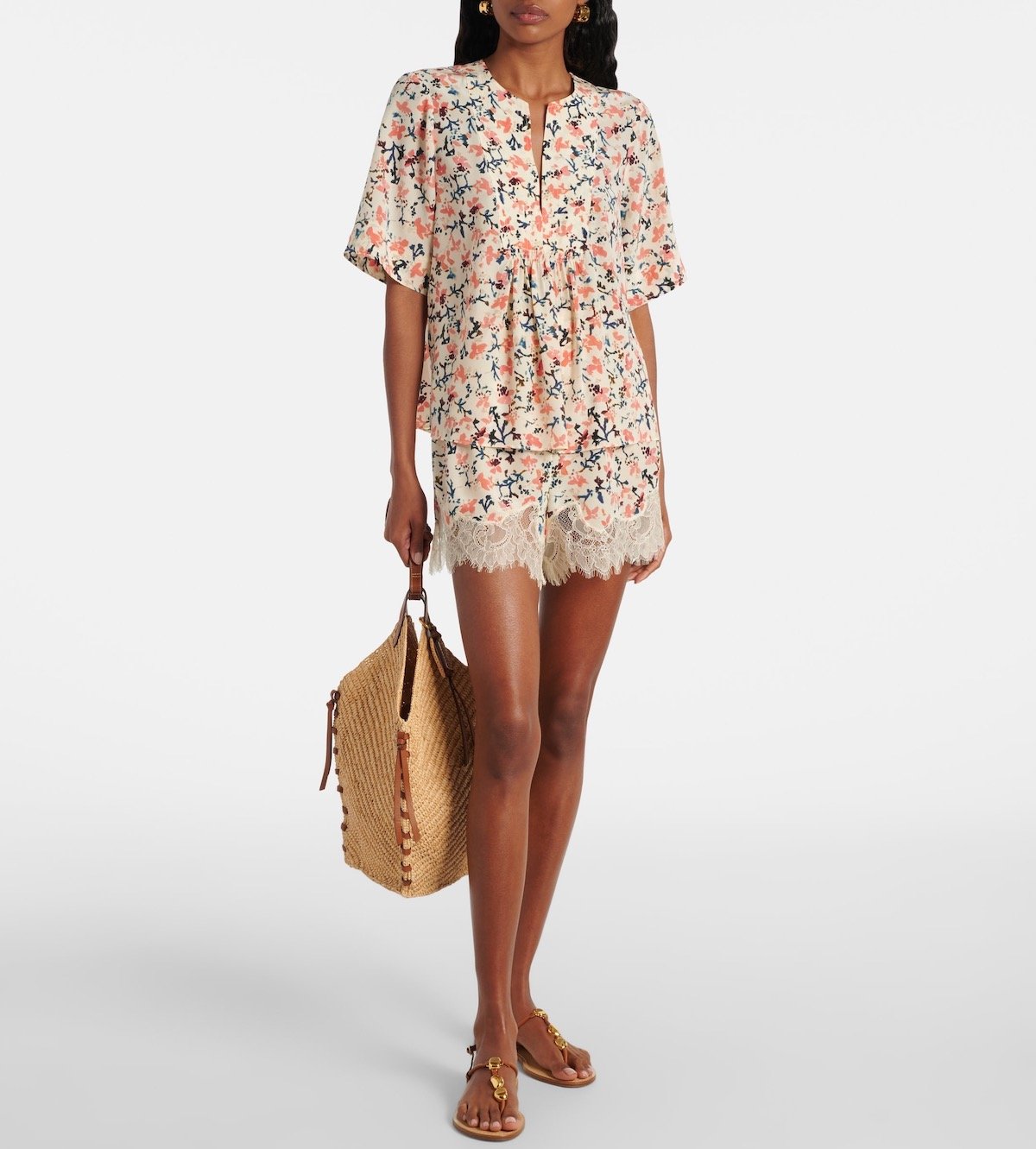 Ulla Johnson Noella Floral Lace-Trimmed Silk Shorts, $480 at Mytheresa