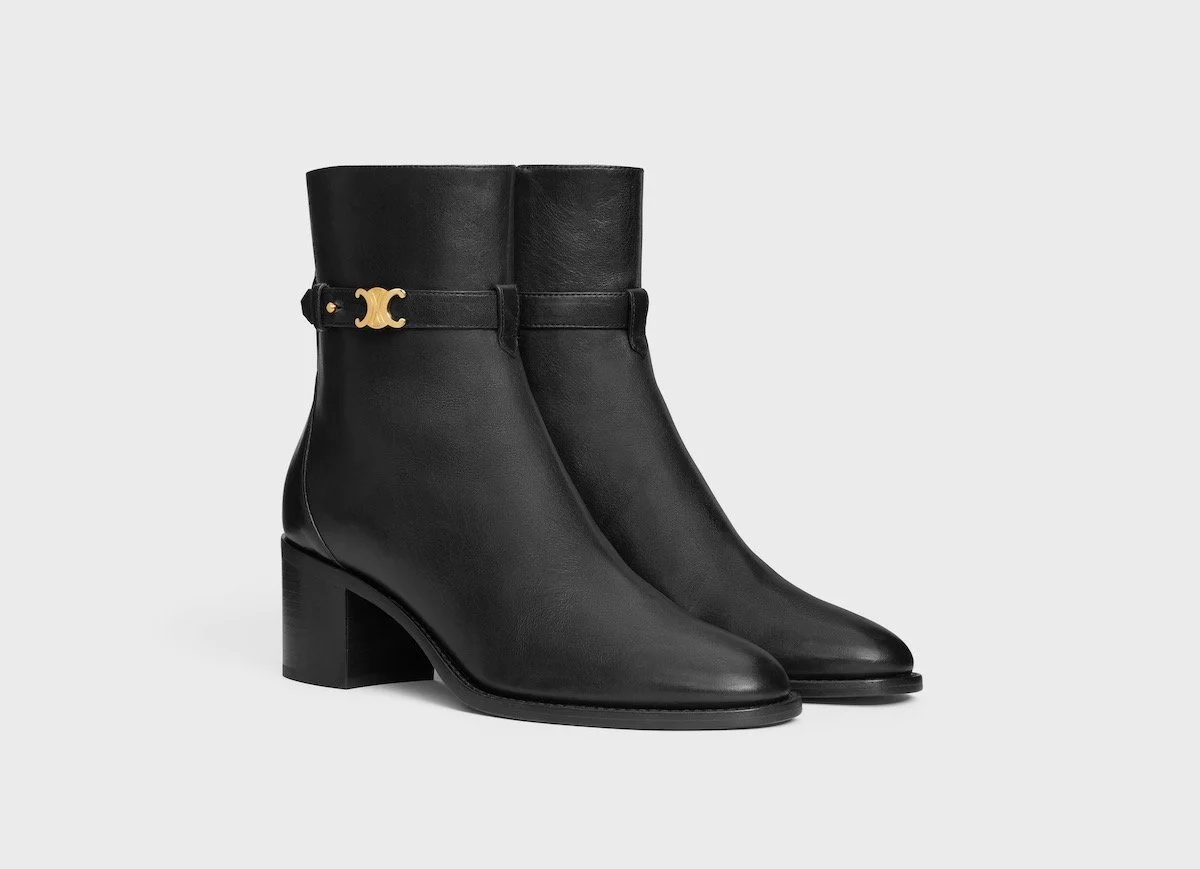 Celine Garance Triomphe Strap Boot in Calfskin in Black, $1,600 at Celine