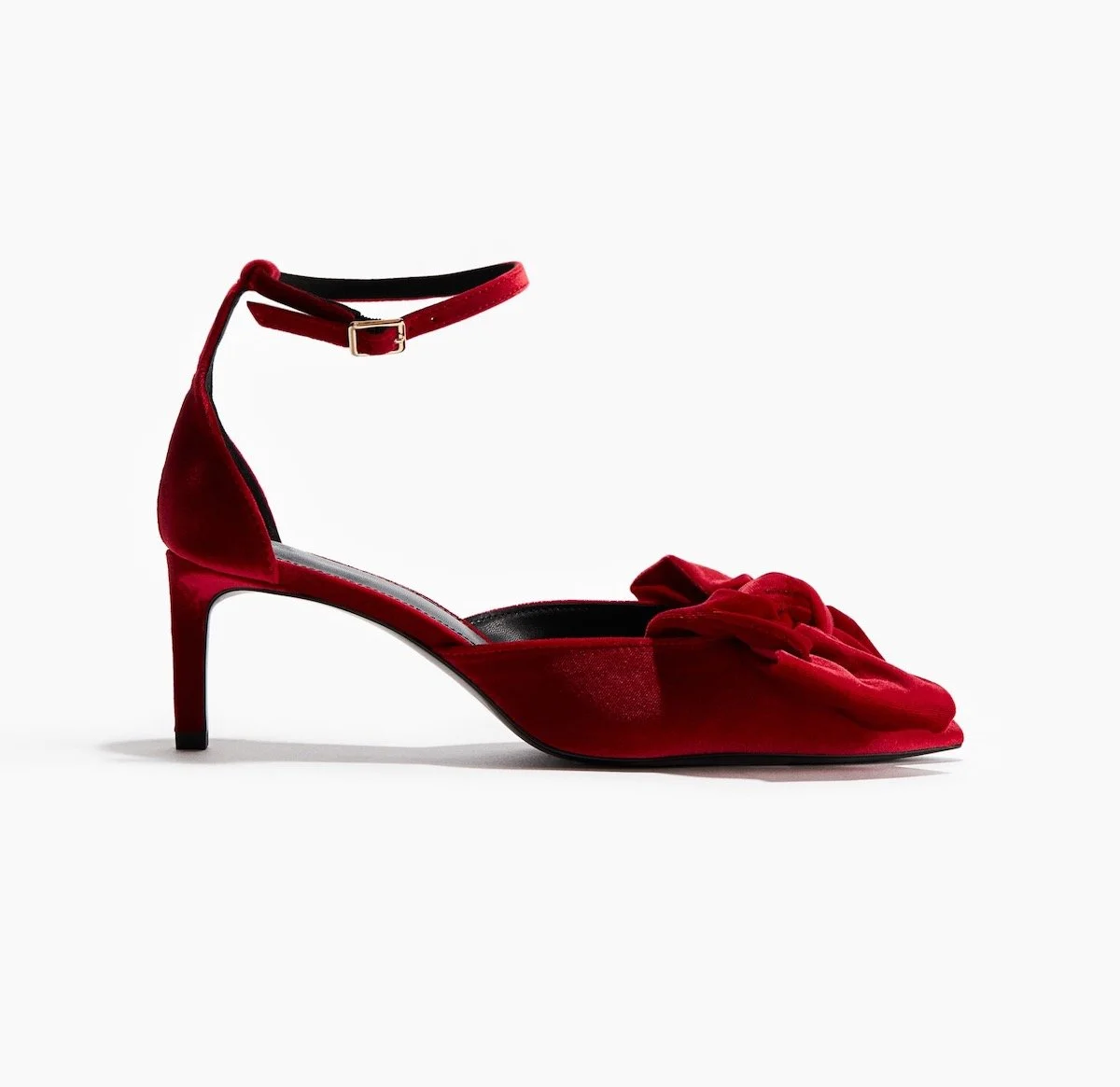 H&M Bow-Detail Velour Pumps in Red, $39.99 at H&M
