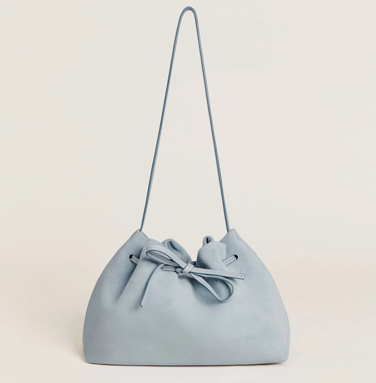 Reformation Ella Shoulder Bag in Mist Suede Leather, $348 at Reformation