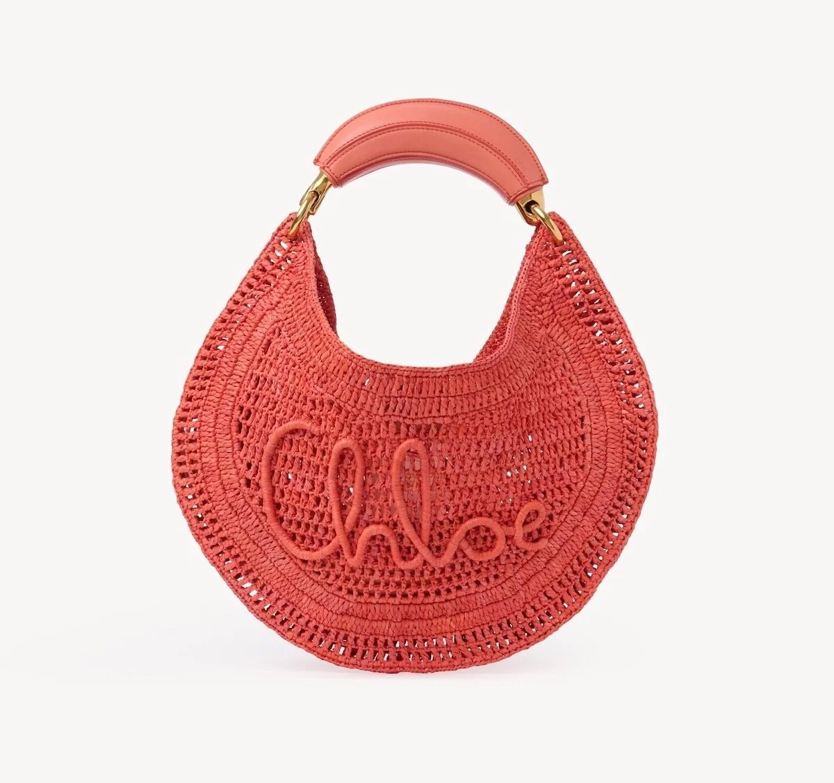 Chloe Summer Banana Hobo Bag in Raffia in Camellia Coral, $2,250 at Chloe