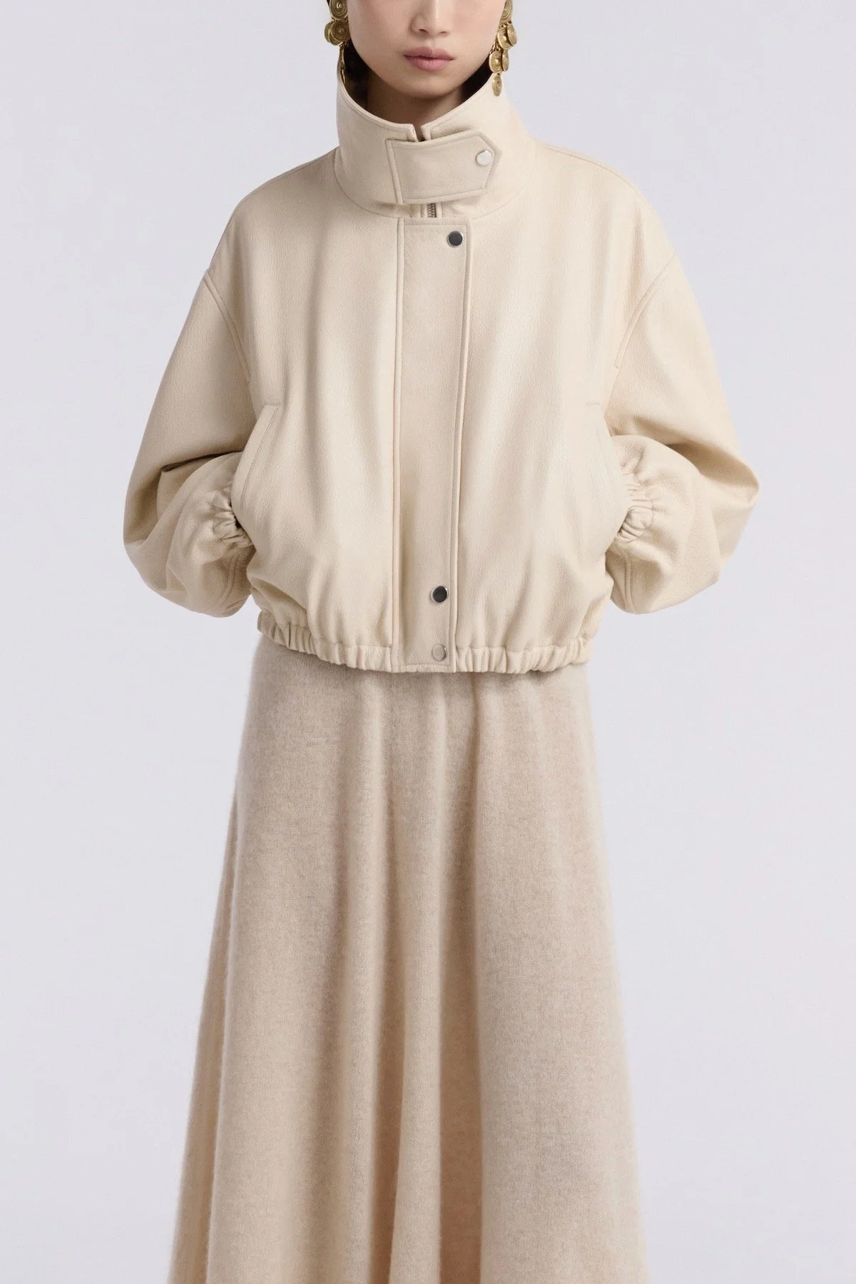 Nour Hammour Pia Supple Leather Bomber in Ivory, $1,820 at Nour Hammour