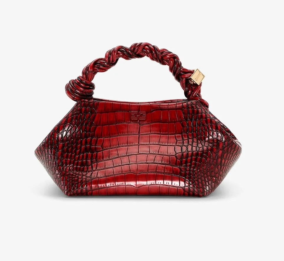 Ganni Small Bou Bag in Burgundy Croco, $495 at Ganni