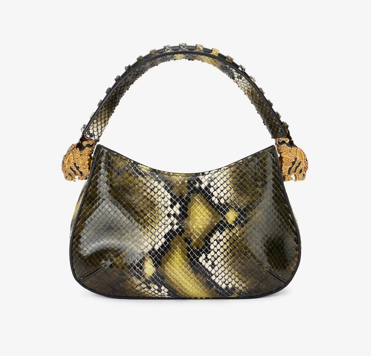 Roberto Cavalli Python-Print Roar Bag in Dark Green, $1,600 at Roberto Cavalli