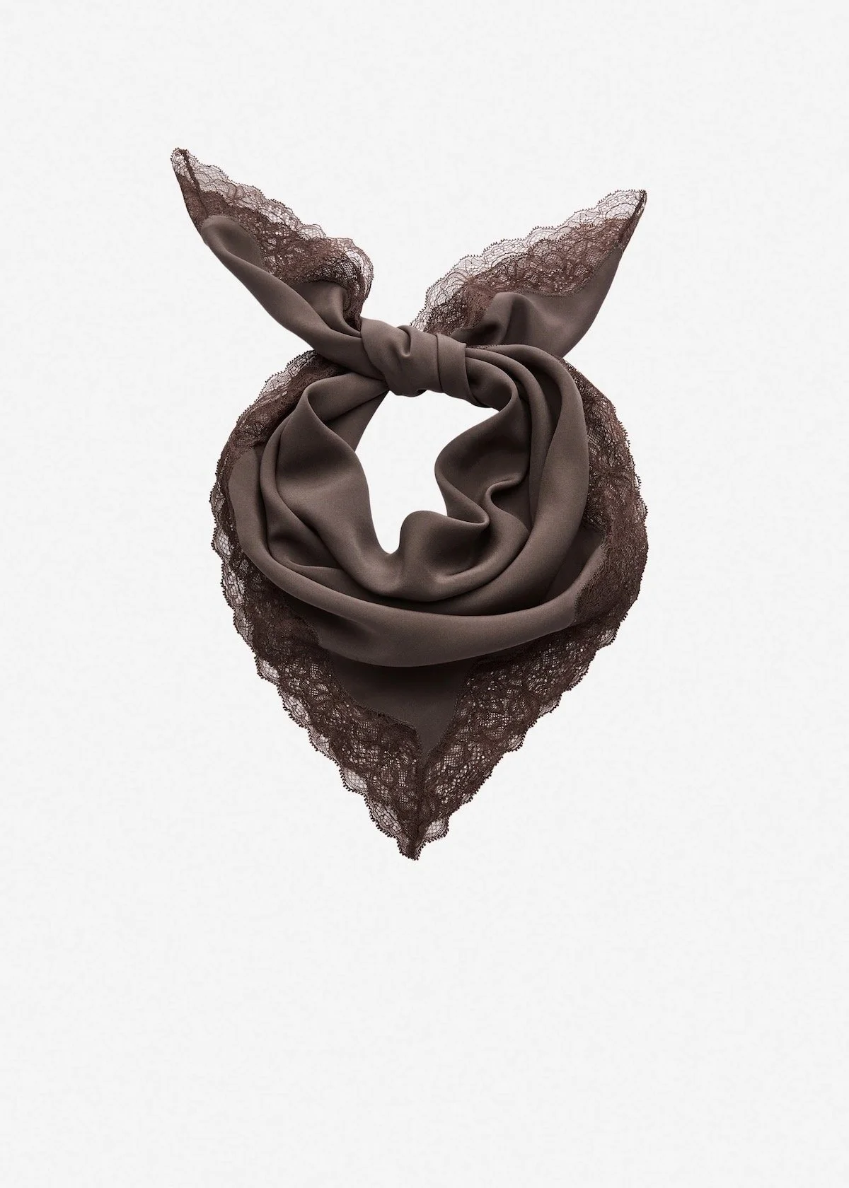 Magda Butrym Silk Square Scarf With Lace Trim in Brown, $405 at Magda Butrym