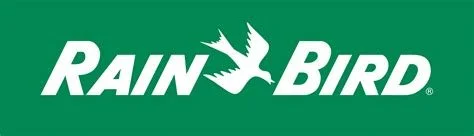 Rain Bird logo with green background, white text, and a stylized bird in flight.