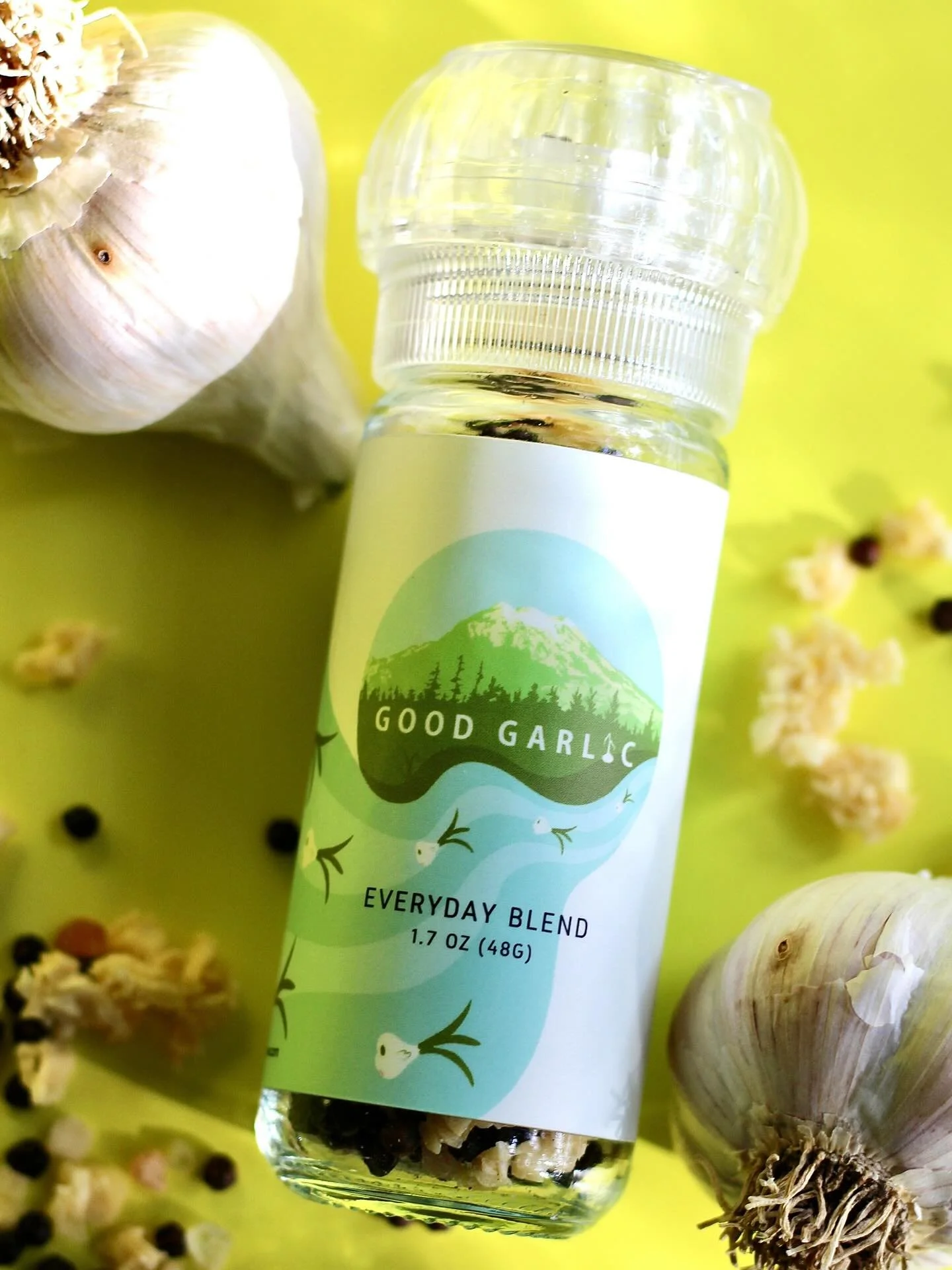 Our garlic just got a serious glow up with new labels. 👏 Kudos to Rachael 📸 for making our garlic grinders look as good as they taste!
