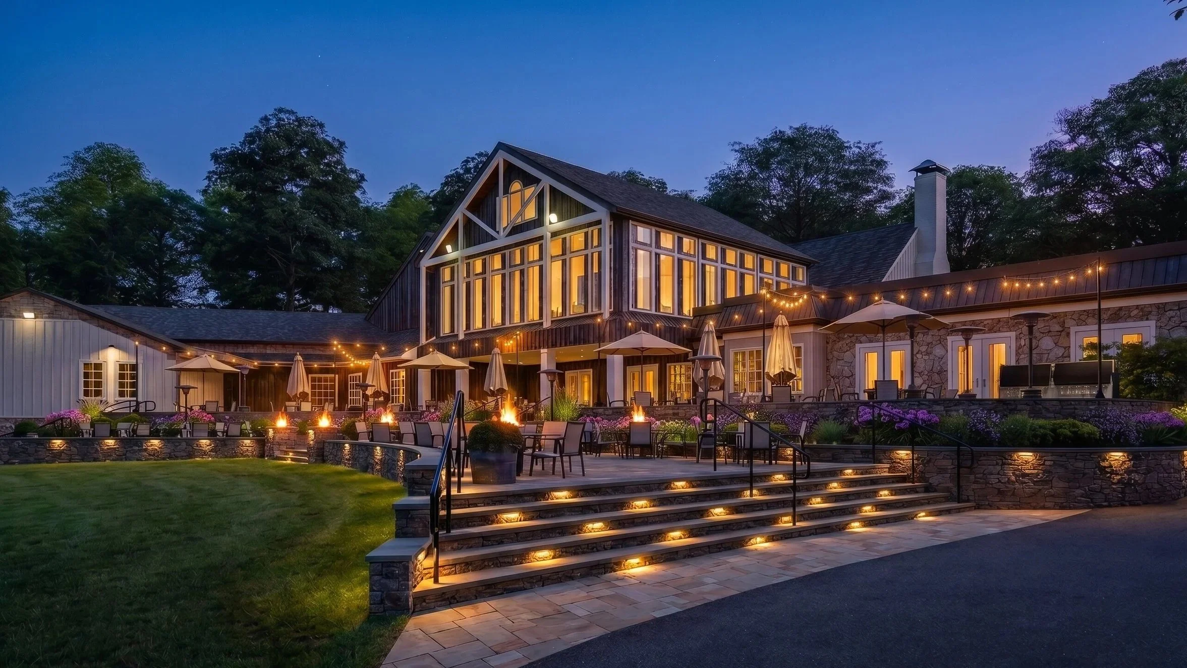 a large commercial landscape lighting design by SCAPES