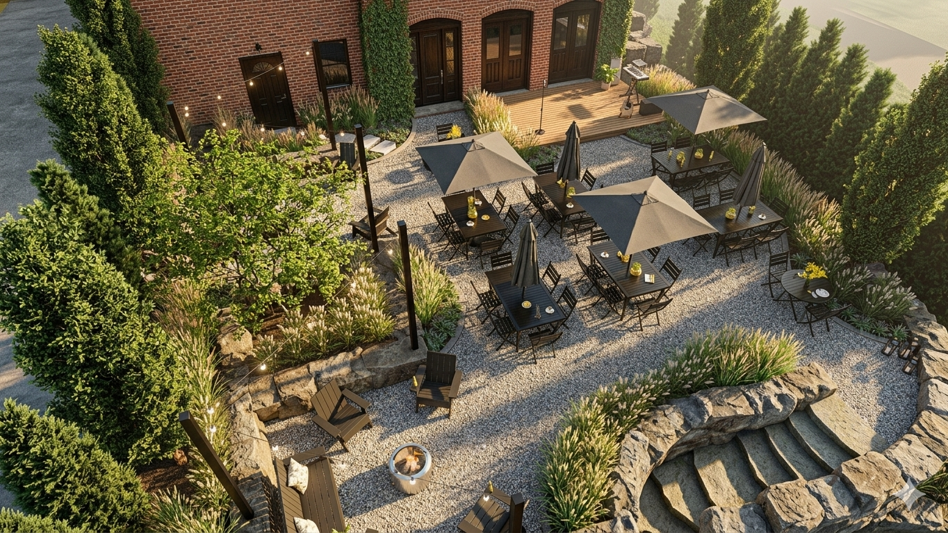 Patio space for restaurant designed online by SCAPES