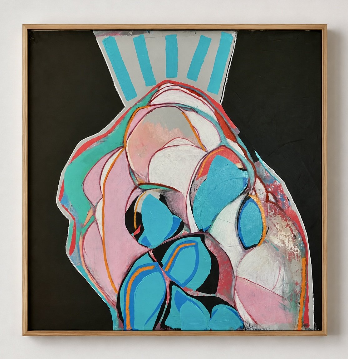 "Trumpet" 30x30" acrylic, pencil and oil stick on canvas. 