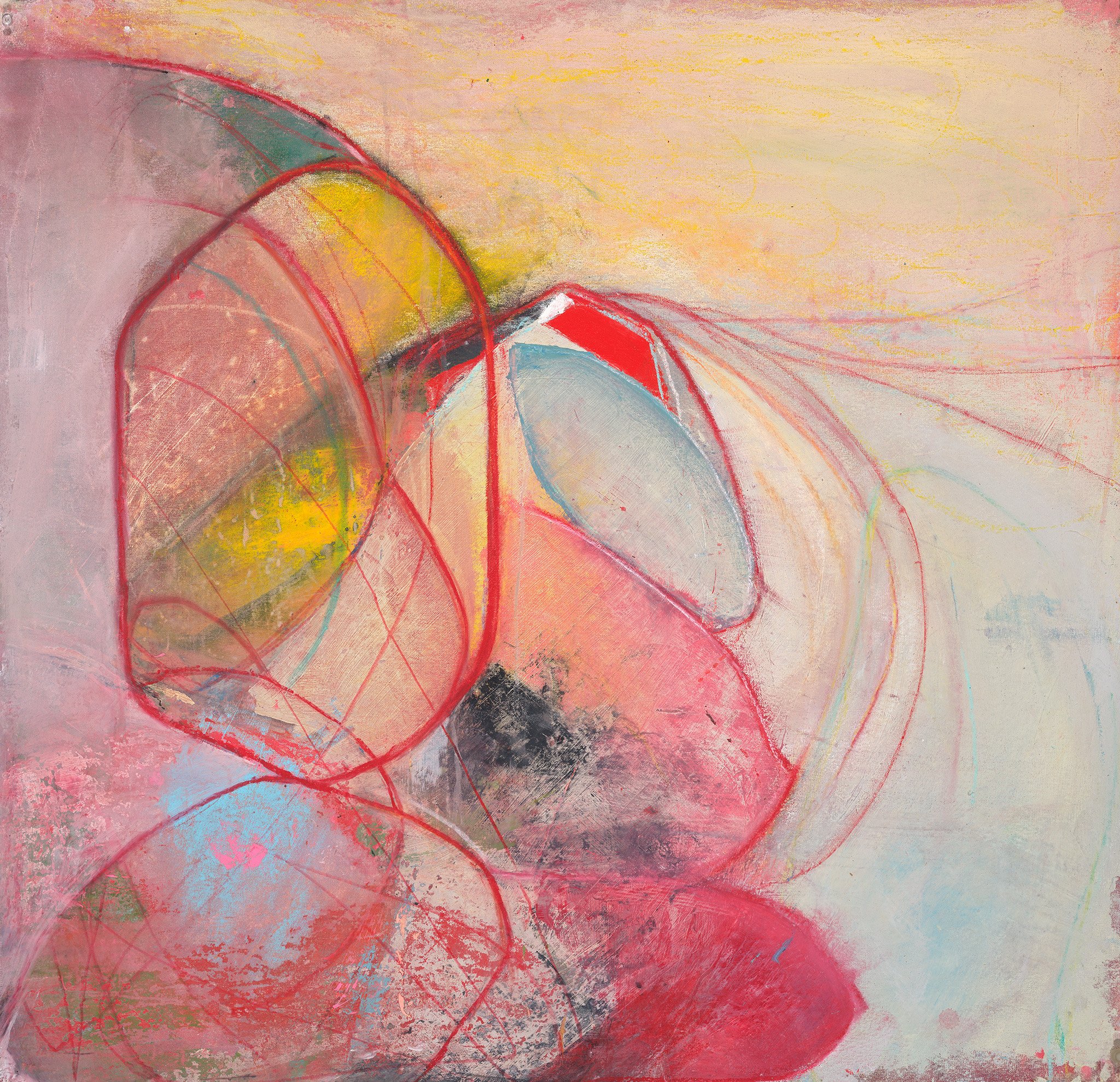 Winter Series 2026: "Within immediate reach" 32x32" acrylic, pastel and pencil on canvas.