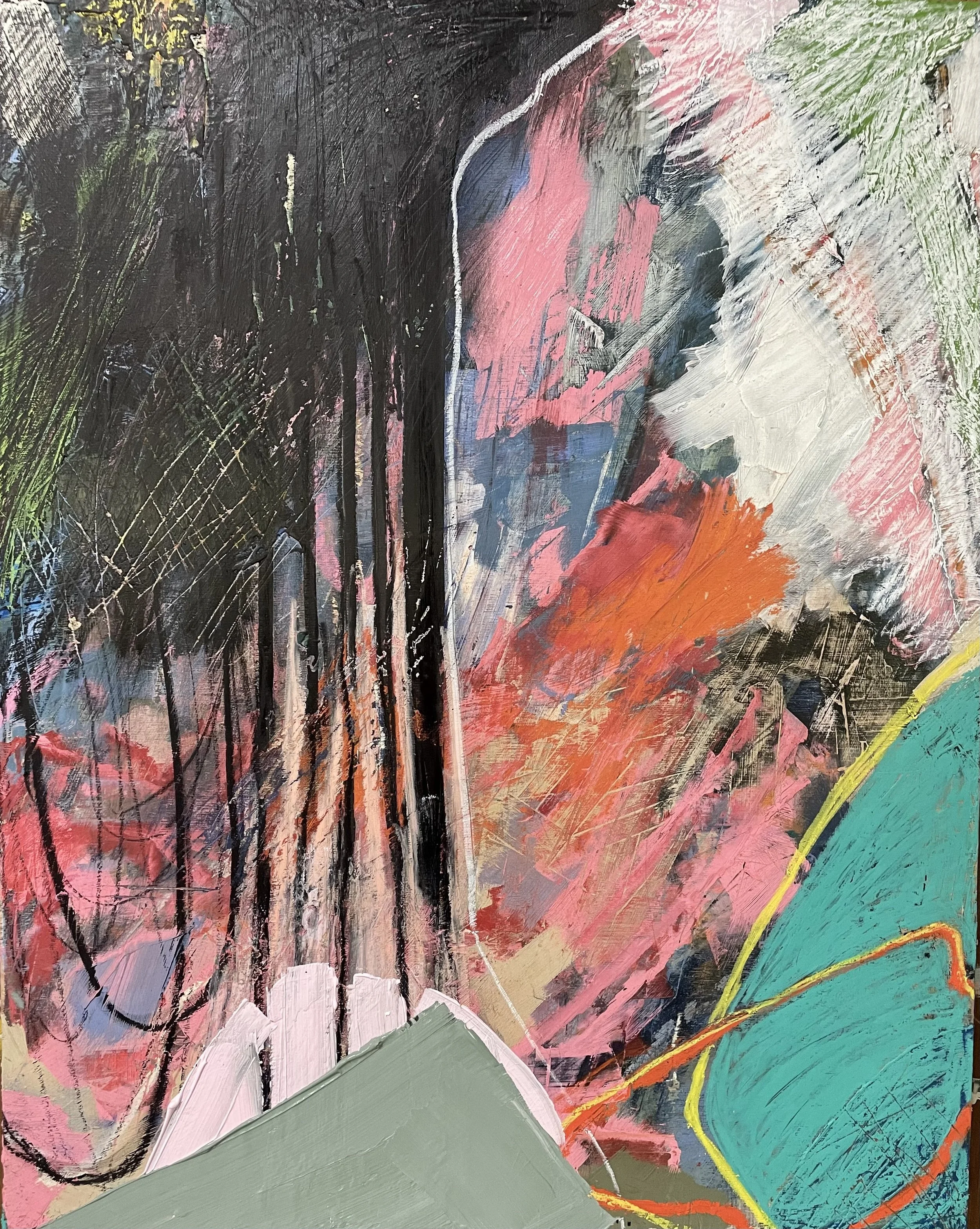 "a little backstory" 24x36" mixed media on wood. $2,100