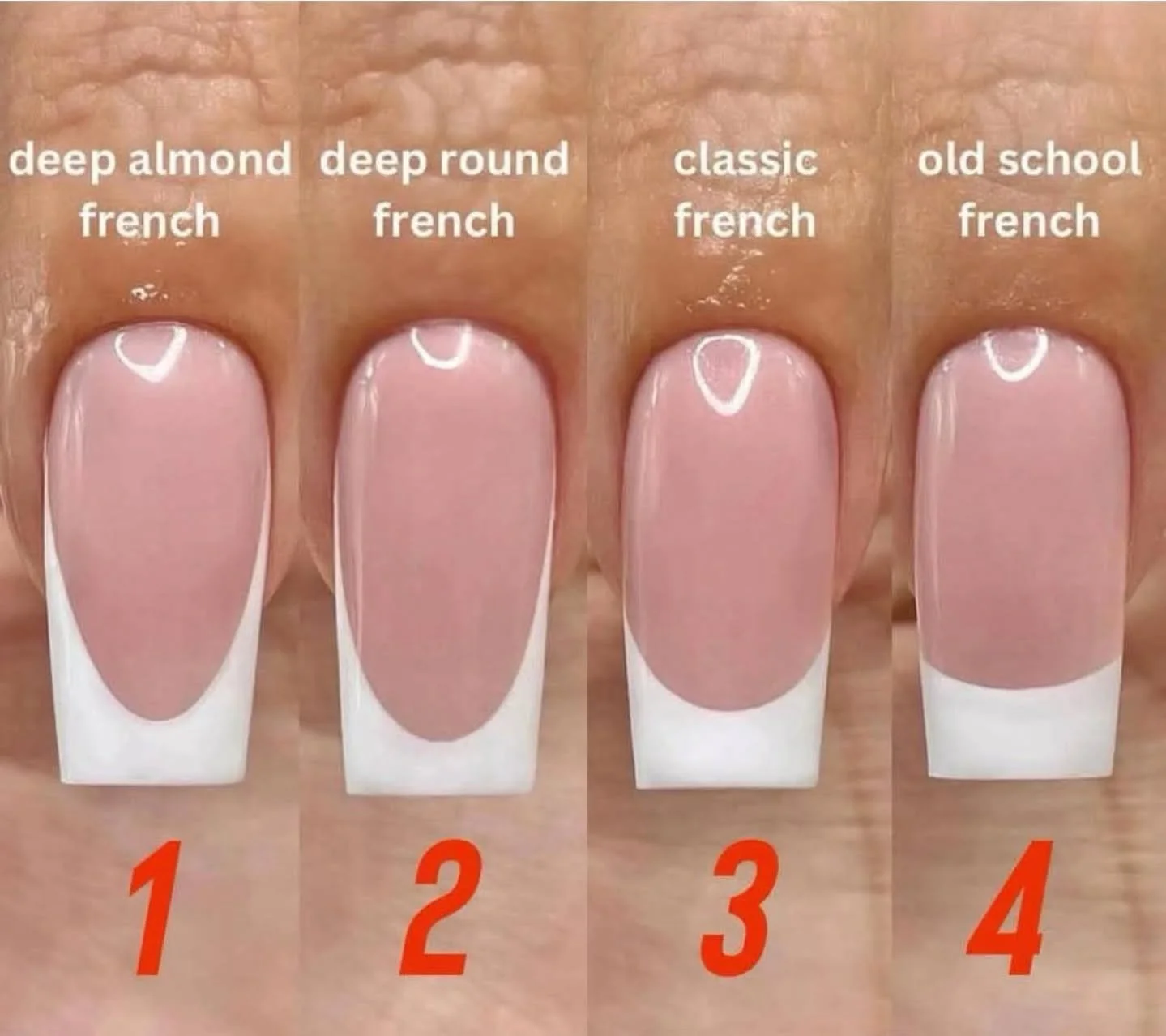 When it comes to French, which one you prefer? 
Even 1 2 3 4, we can do them all 😍💥
#nailsstylist #frenchbulldog #frenchnails #acrylicsnails #nails