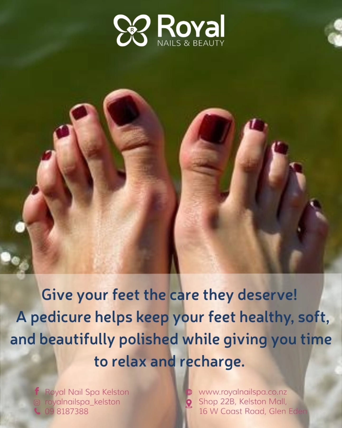 ​Maroon magic. Warm, deep red gel is the perfect winter mood. Nothing beats a deluxe pedicure to keep your feet feeling fresh and polished all season long. 
Don't forget to show your feet some love in the winter.

#nailsnz
#pedicure
#feet #maroon #tr