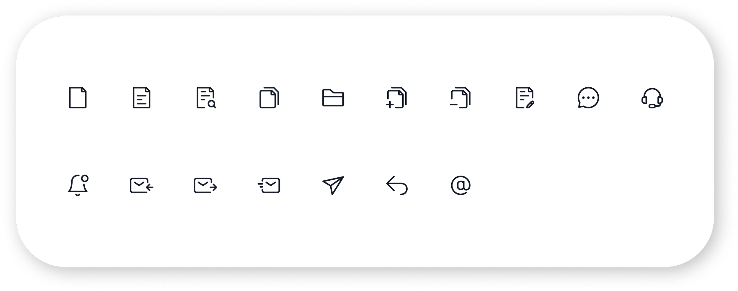 The image shows the bottom part of a smartphone screen with various icons, including a document, magnifying glass, folder, plus sign, scissors, pencil, speech bubble, and headphones, as well as email-related icons and navigation symbols.