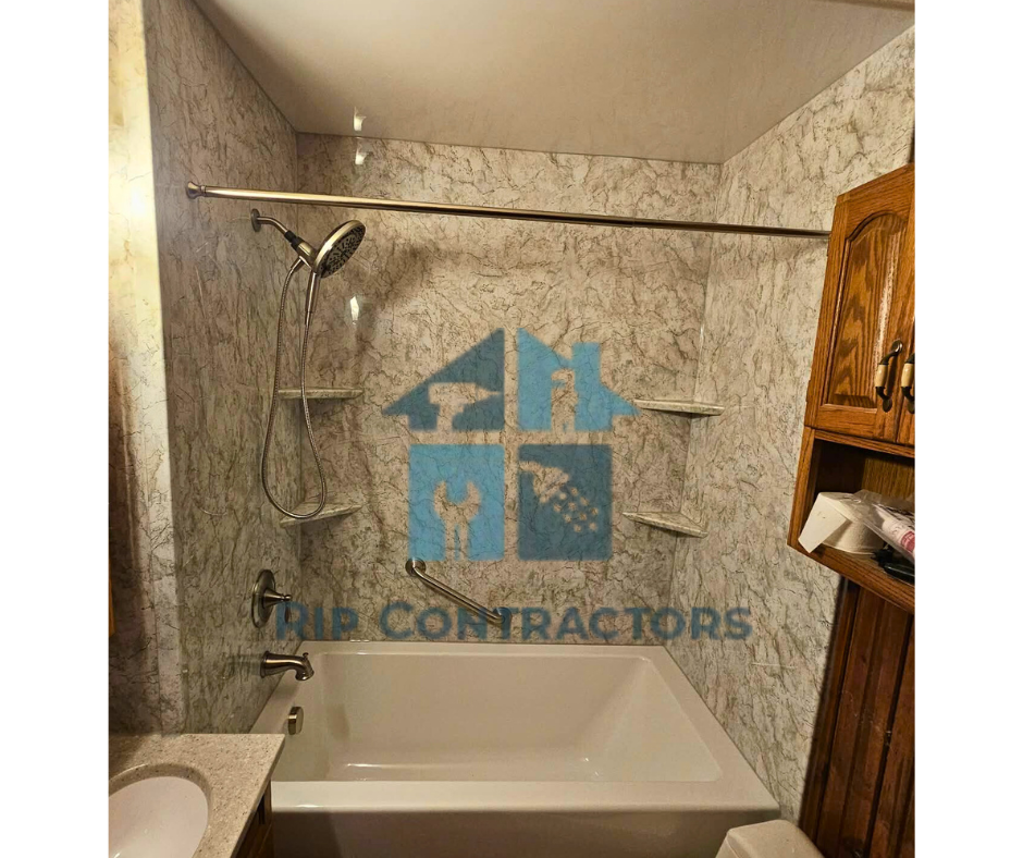 Luxury tub with Castico wall system and built in shelves