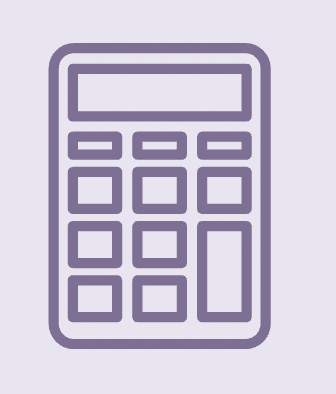 Outline drawing of a calculator with a purple border and buttons on a lavender background.