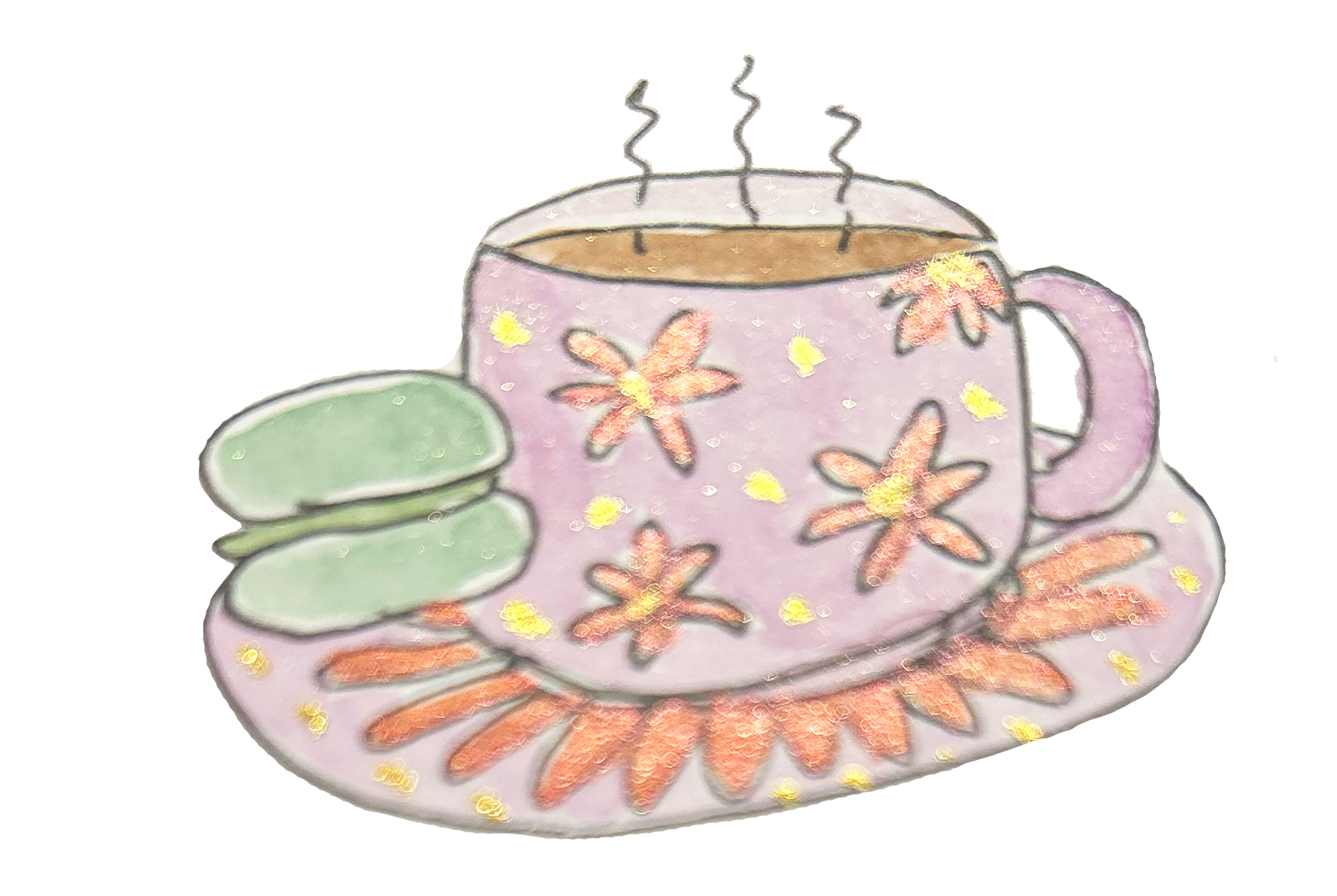 watercolour illustration of a cup of tea and a biccie
