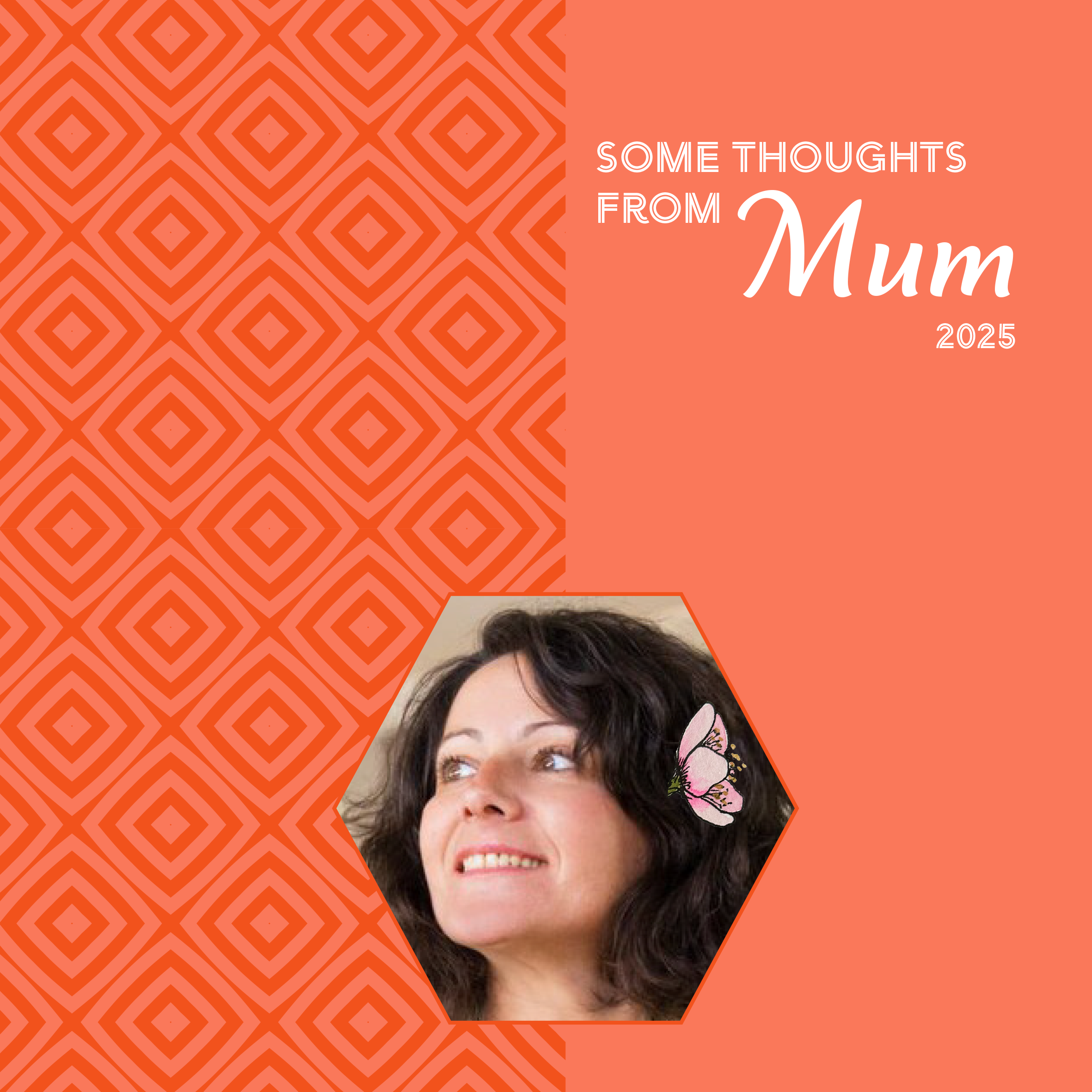 front cover of a memory book with a photo of a woman and the words SOME THOUGHTS FROM MUM