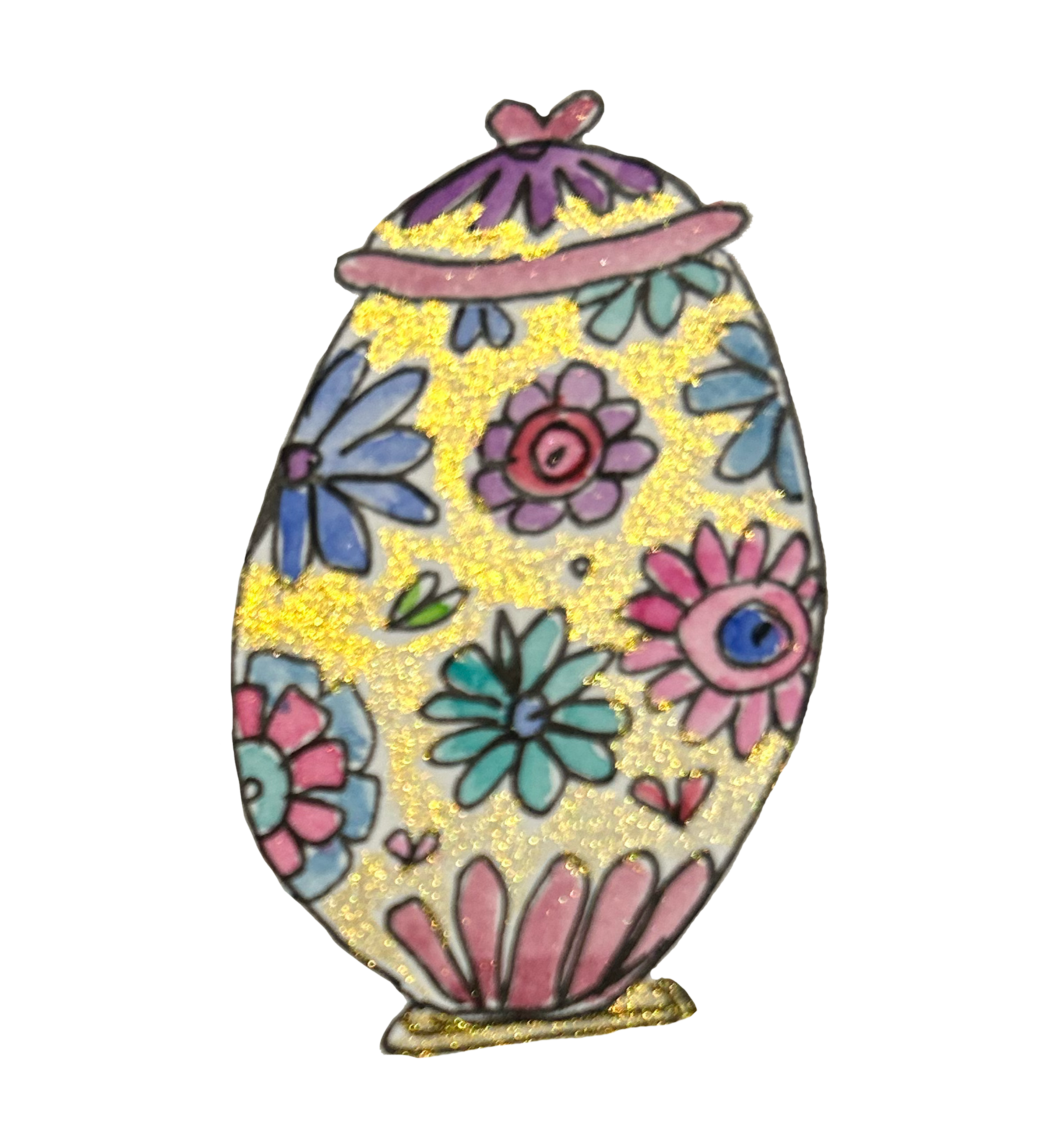 sparkly watercolour illustration of a flowered urn