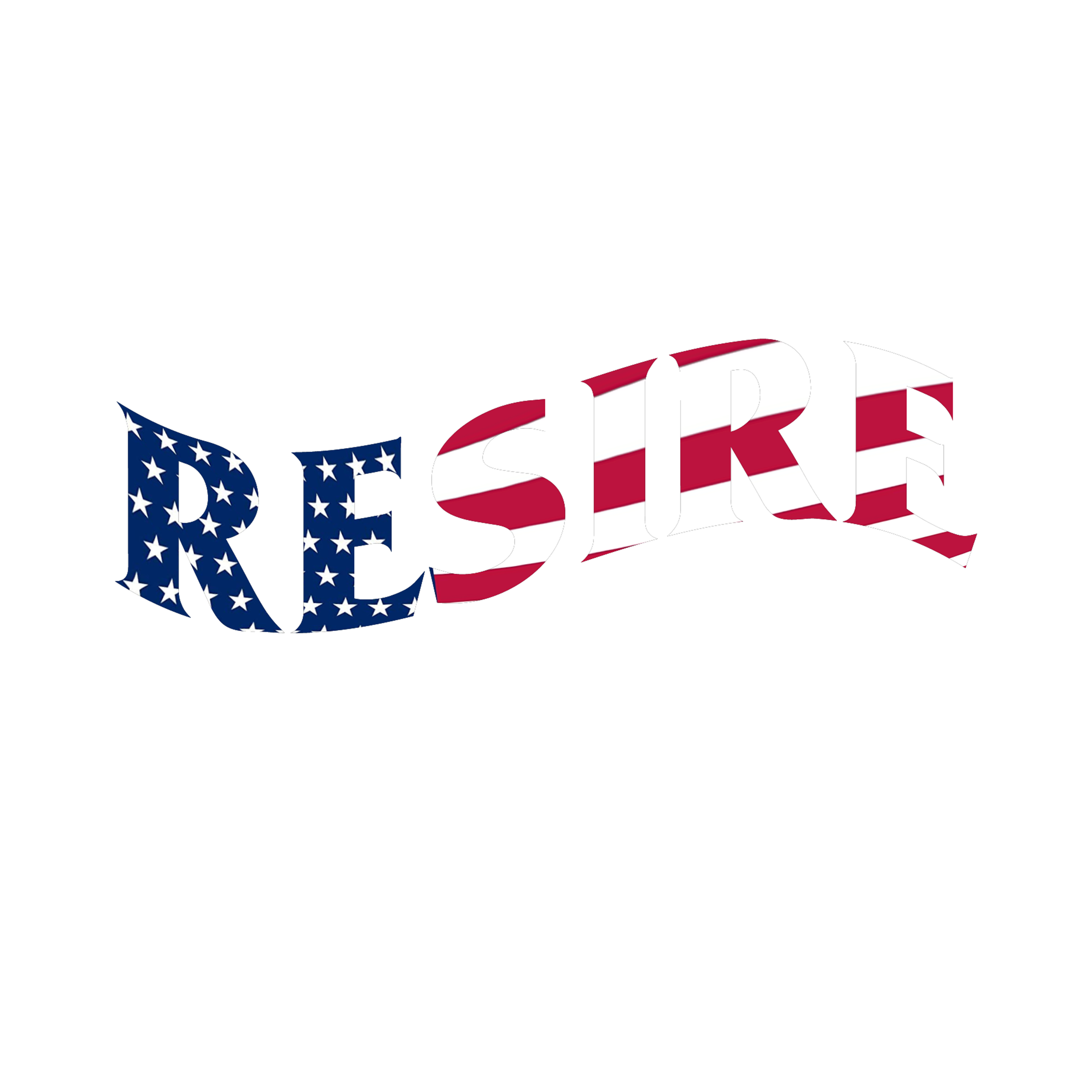 The word 'RESIST' styled with an American flag pattern, featuring white stars on a blue background on the 'RE' part and red and white stripes on the remaining letters, on a black background.