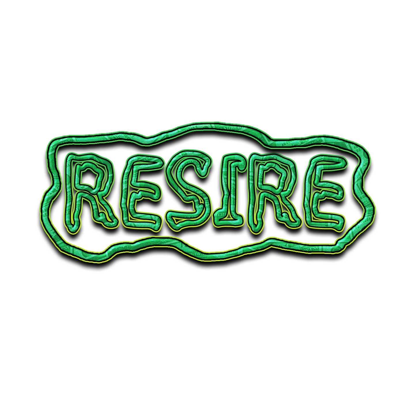 Neon sign spelling 'RESIRE' in green with dollar bill background.