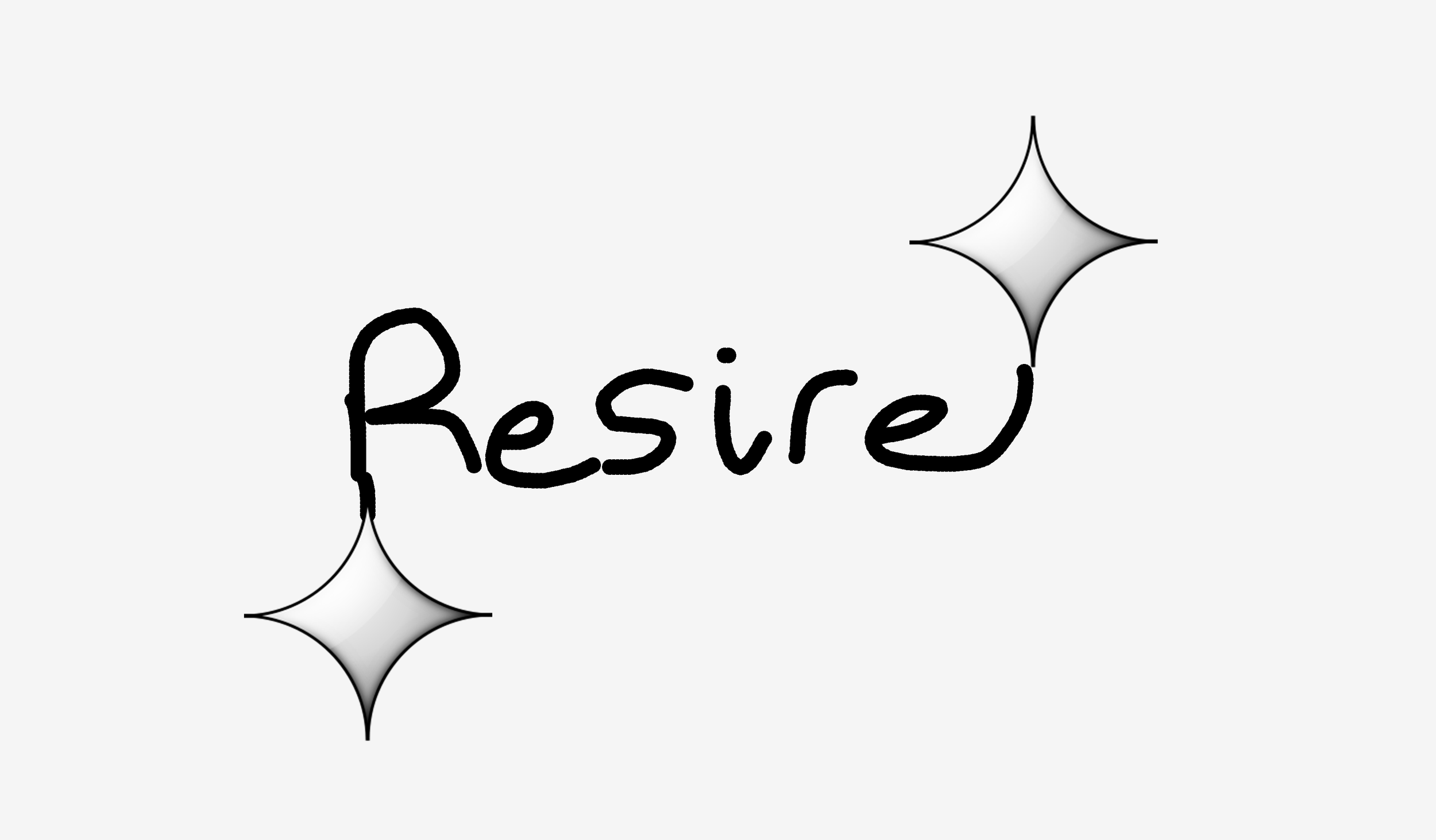 The word 'Resire' written in black handwritten font with two star-shaped sparkles on a light gray background.