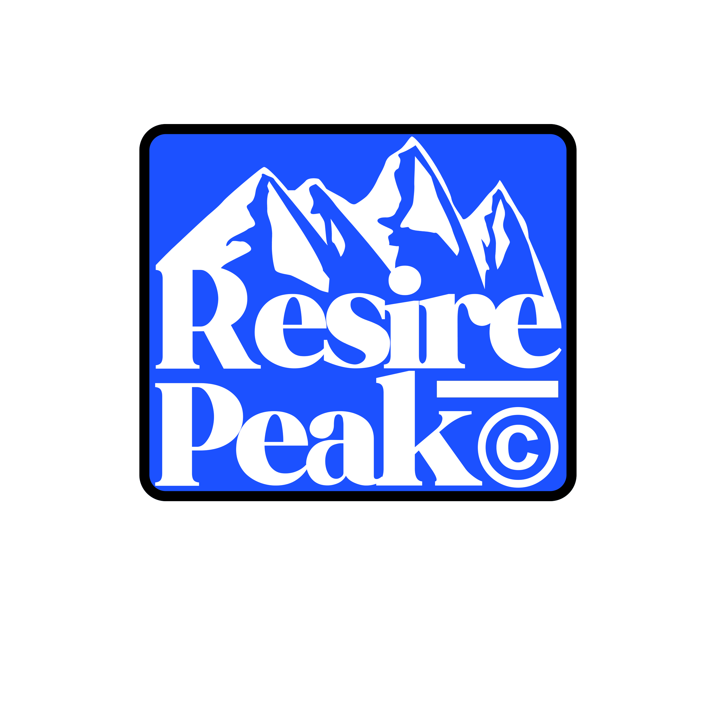 Resort Peak logo with blue background, white stylized mountain peaks, and the words "Resort Peak" in large white font with a copyright symbol.