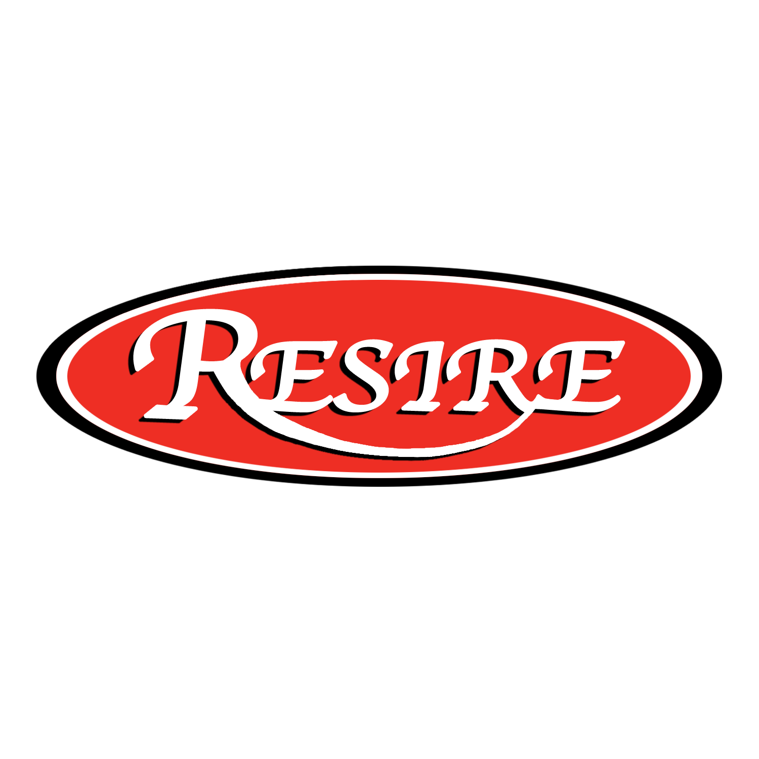 Resist logo with red oval background and white and black text on black background.