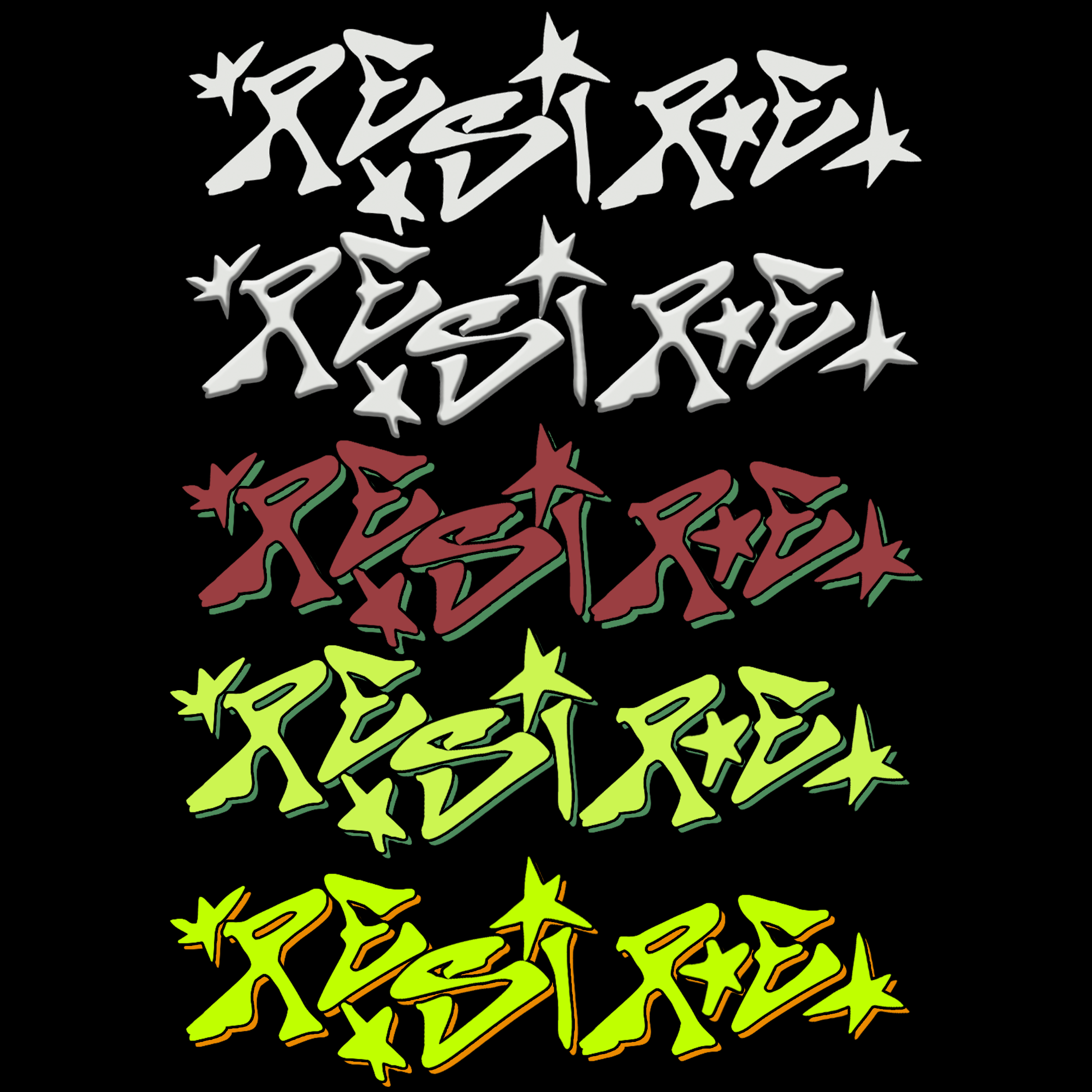 Multiple stylized graffiti-style text variations of the word 'RESIST' in different colors, including gray, red, green, and yellow, on a black background.