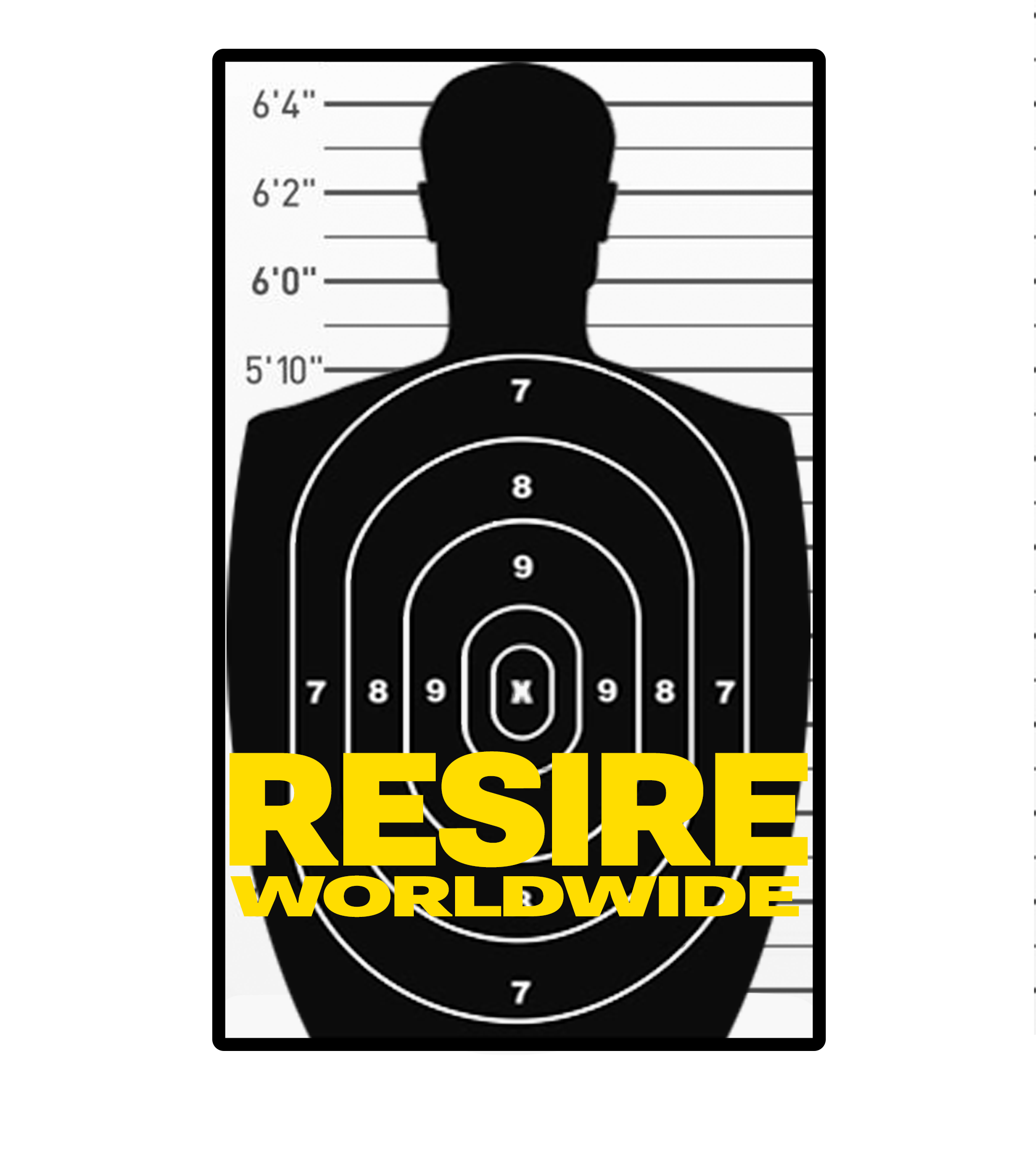 Silhouette of a person with a height measurement chart in the background. Overlaid text in bold yellow reads 'RESIRE WORLDWIDE'.
