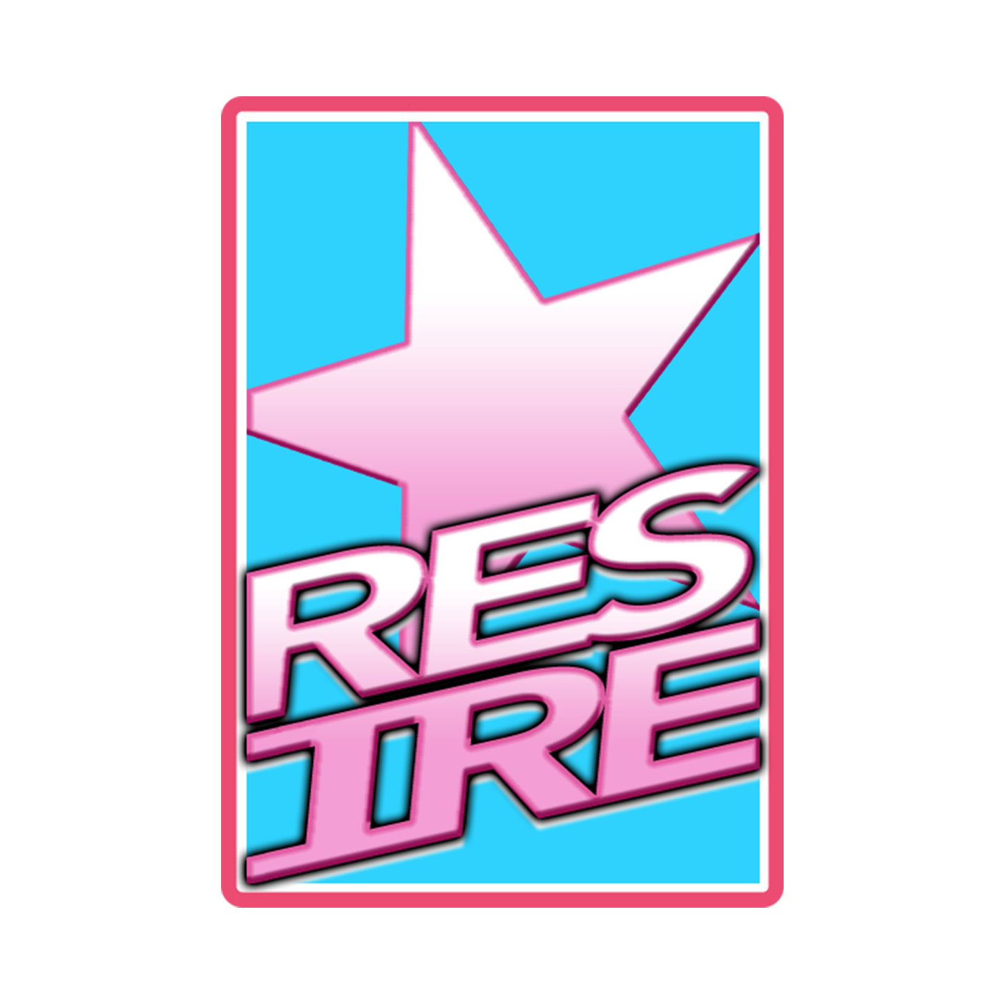 Colorful graphic with a pink border, featuring a large pink star on a blue background. Bold text in pink and white says "RES TIRE."