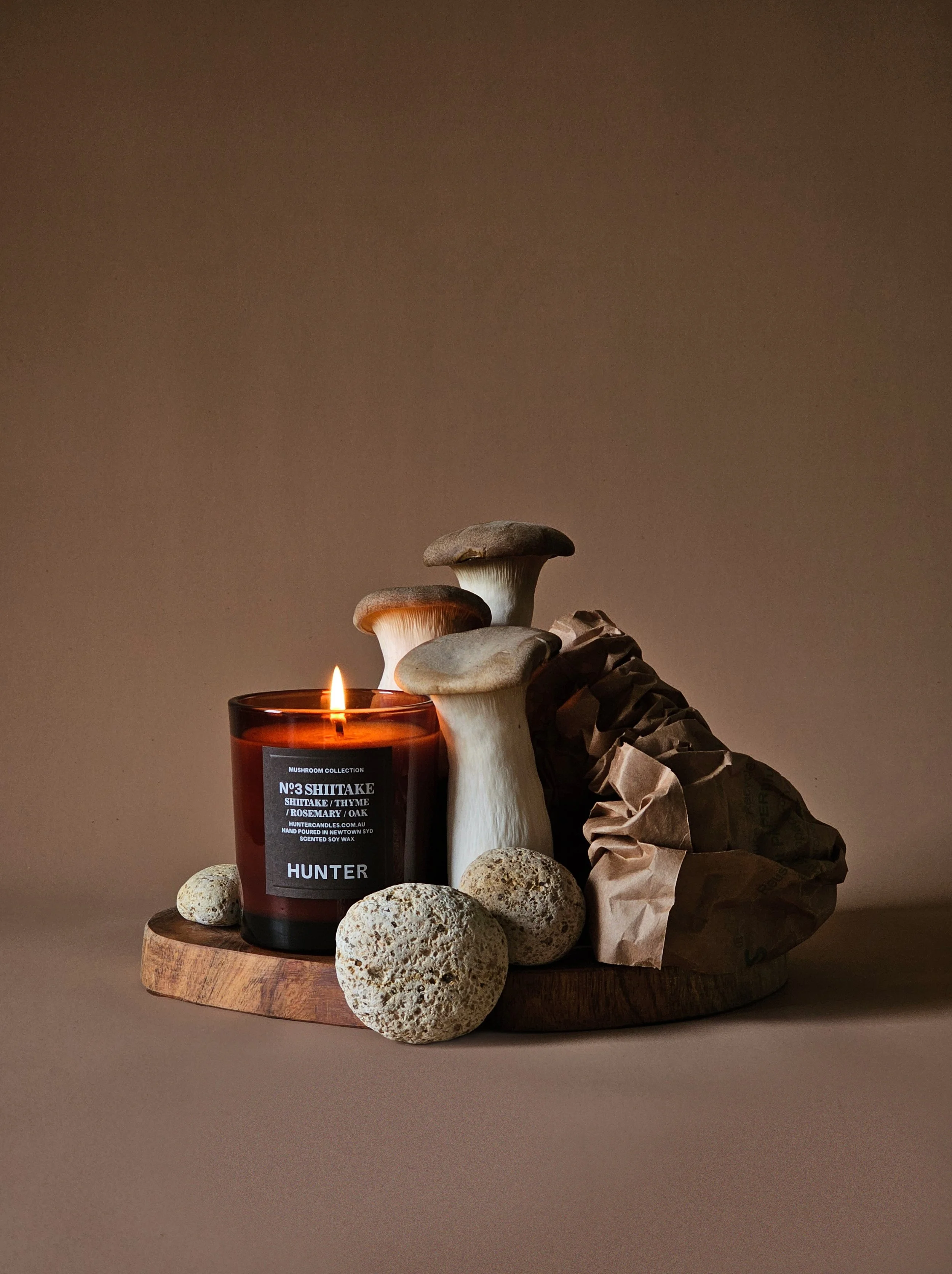 Still life photograph of natural candles made with soy wax 