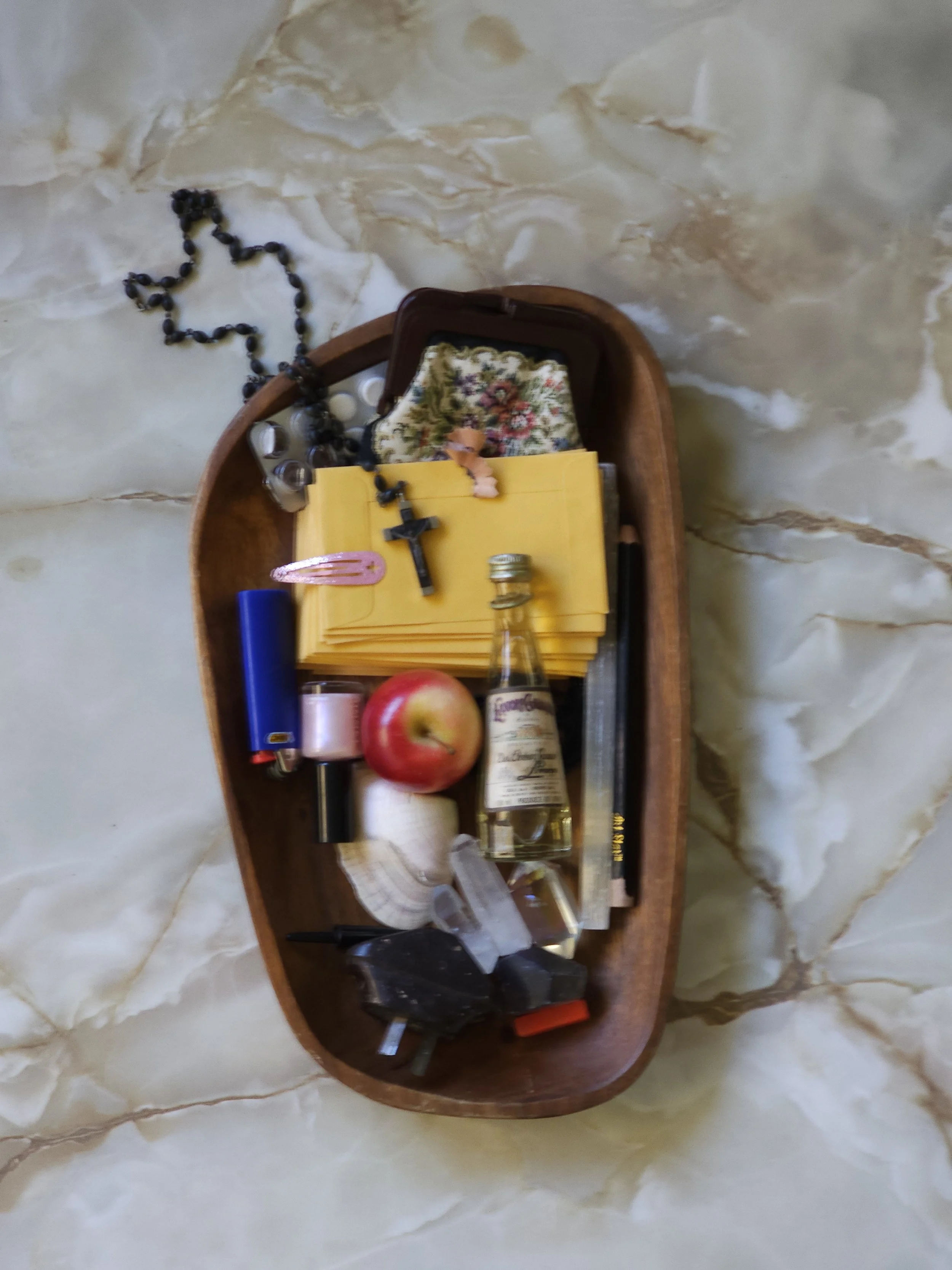 Creative still life, artistic collection of styled objects with Galliano.