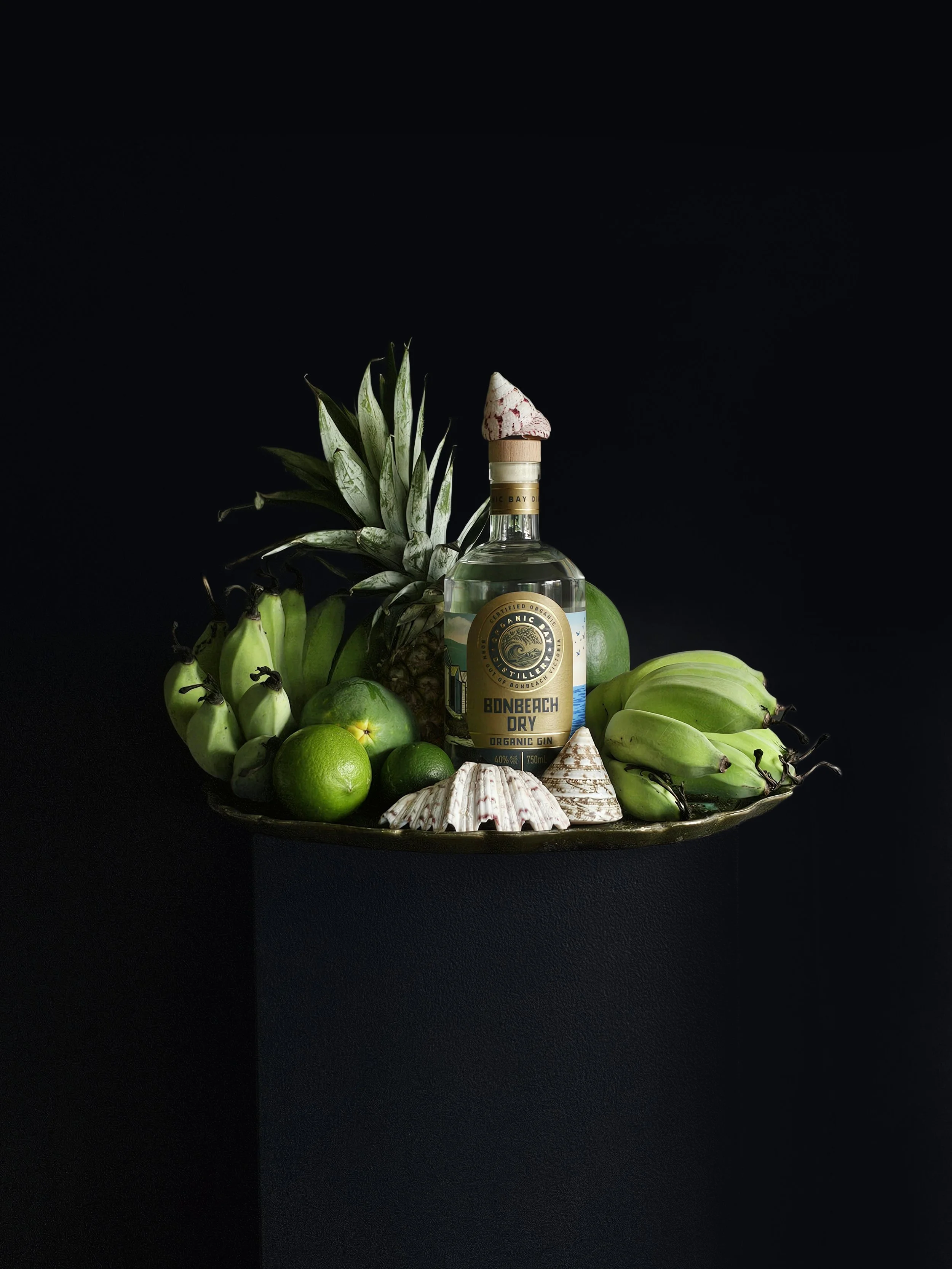 Organic Bay Gin, styled bottle of alcohol, gin photography