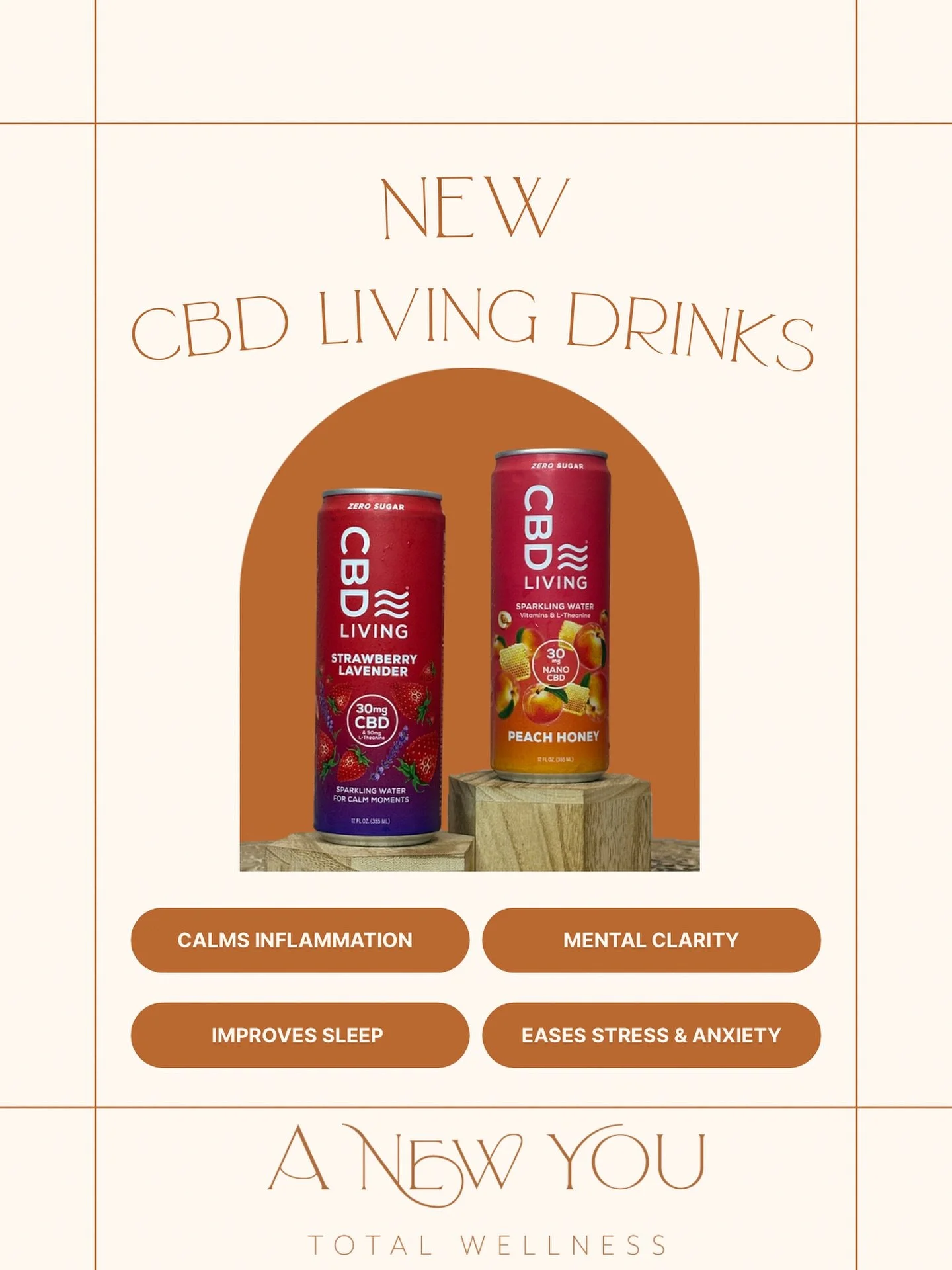 N E W  F L A V O R  A L E R T 🍑 🐝 

Say hello to Peach Honey, the newest addition to our CBD Living Sparkling Water lineup!

Infused with nano CBD to help ease stress, calm inflammation, and support post massage recovery, all while keeping you hydr