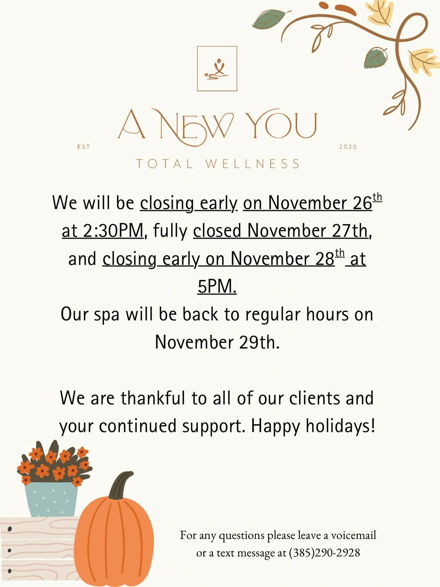 Happy Thanksgiving from A New You Total Wellness Team🧡🍂🦃