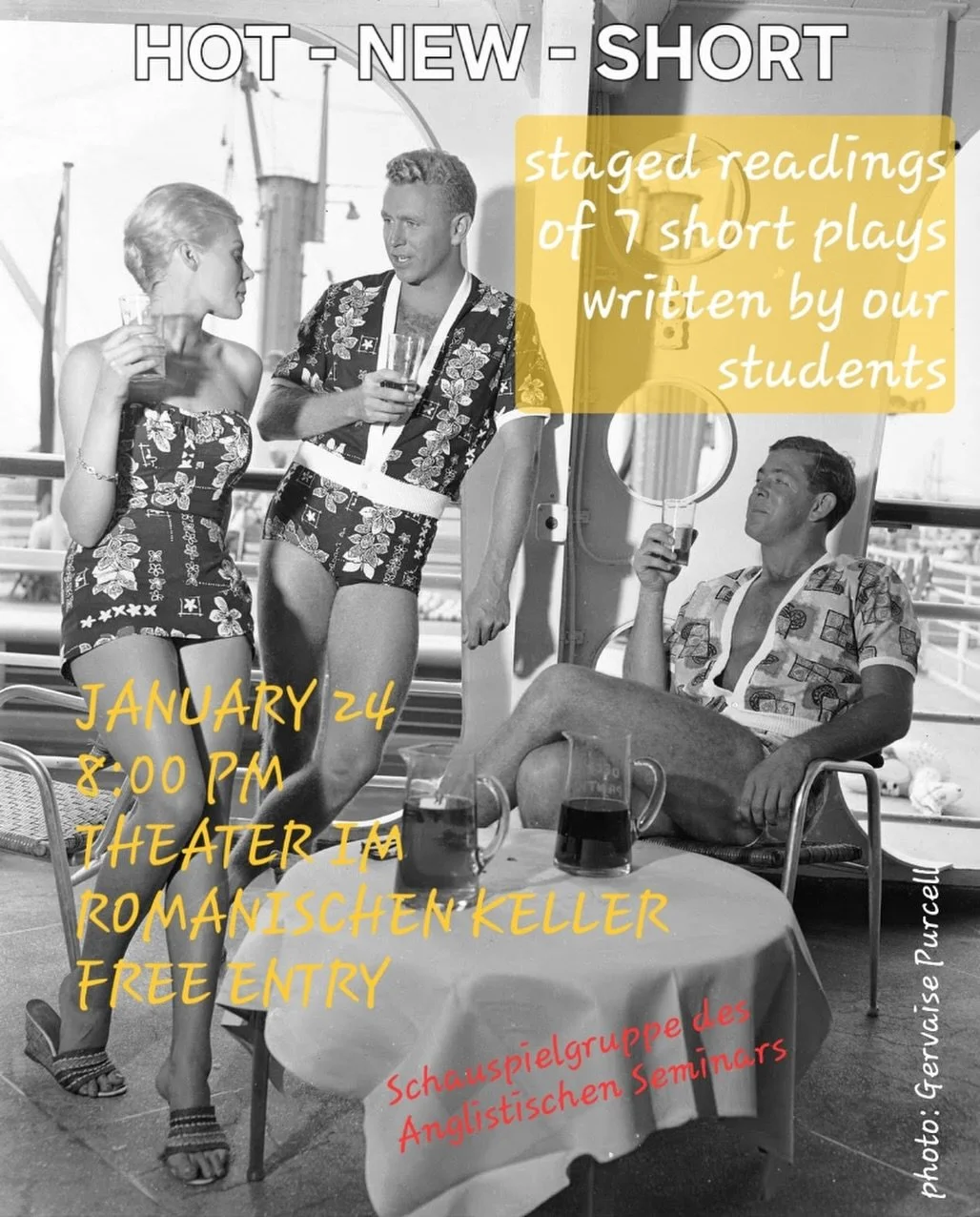 Saturday 24 January - come and support our emerging playwrights! Seats are limited and are available on a first-come-first-seated basis so arrive early. Refreshments available during intermission.