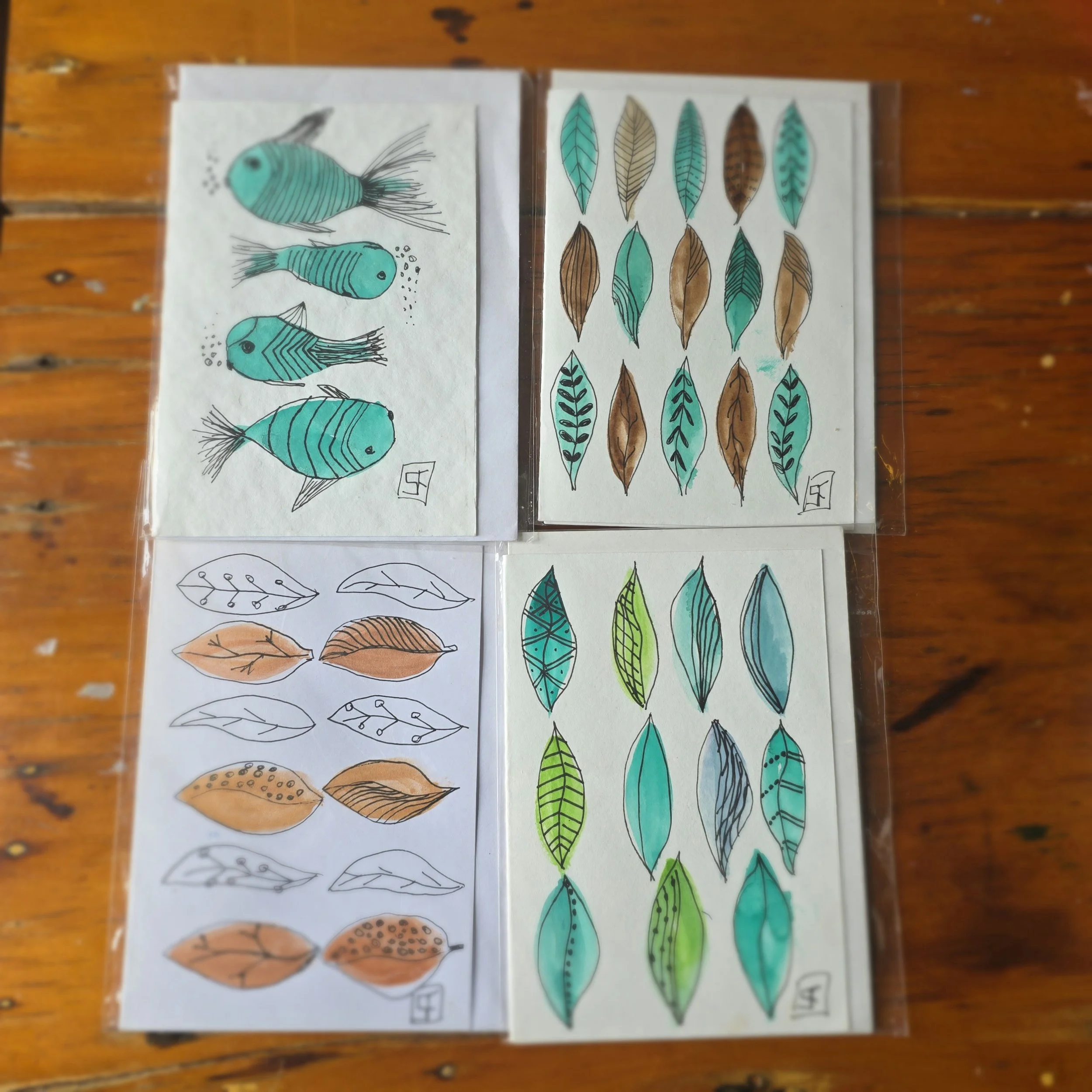 Set of 4 Wash n Ink Cards