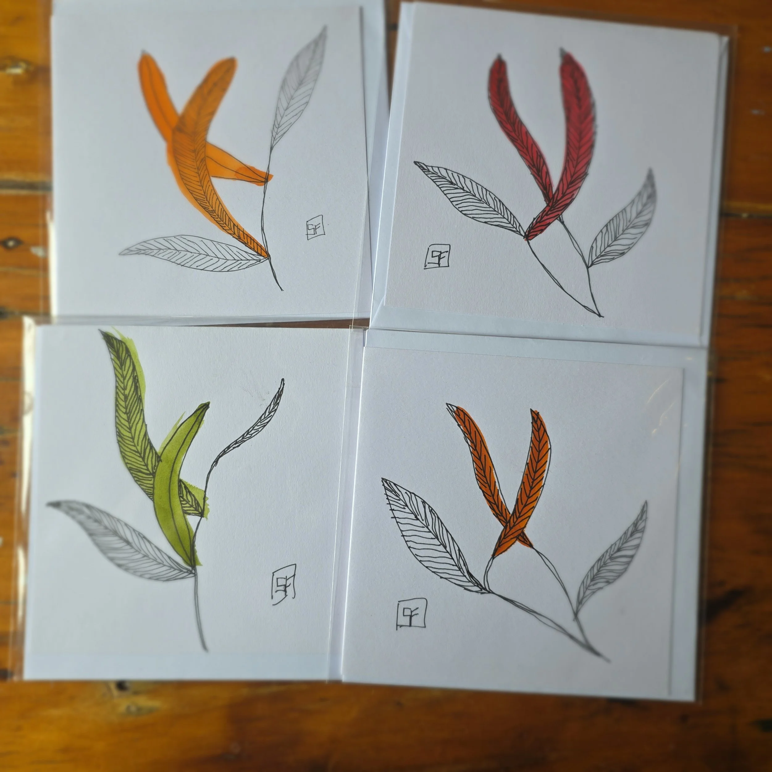 Set of 4 Wash n Ink Leaves