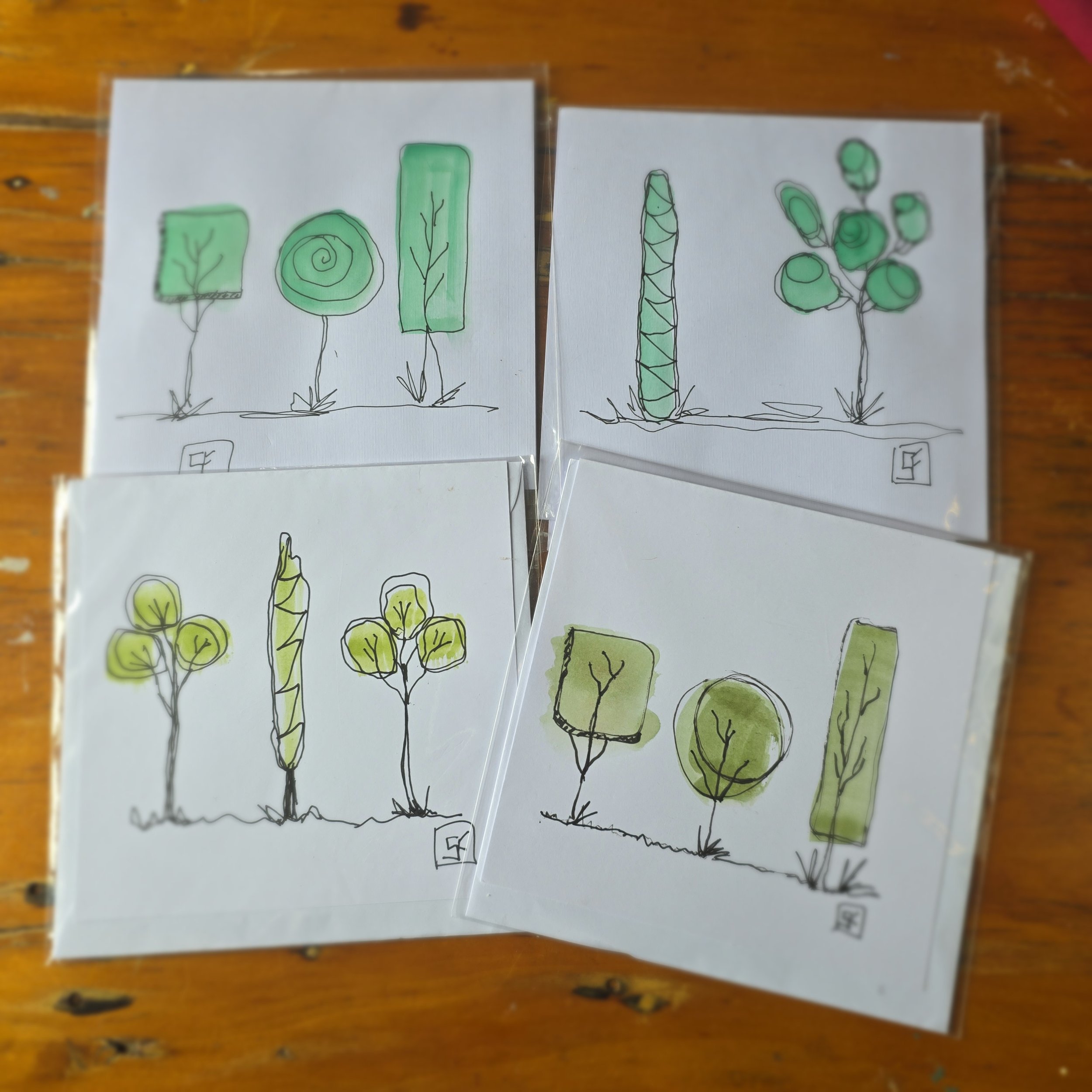 Set of 4 Wash n Ink Trees