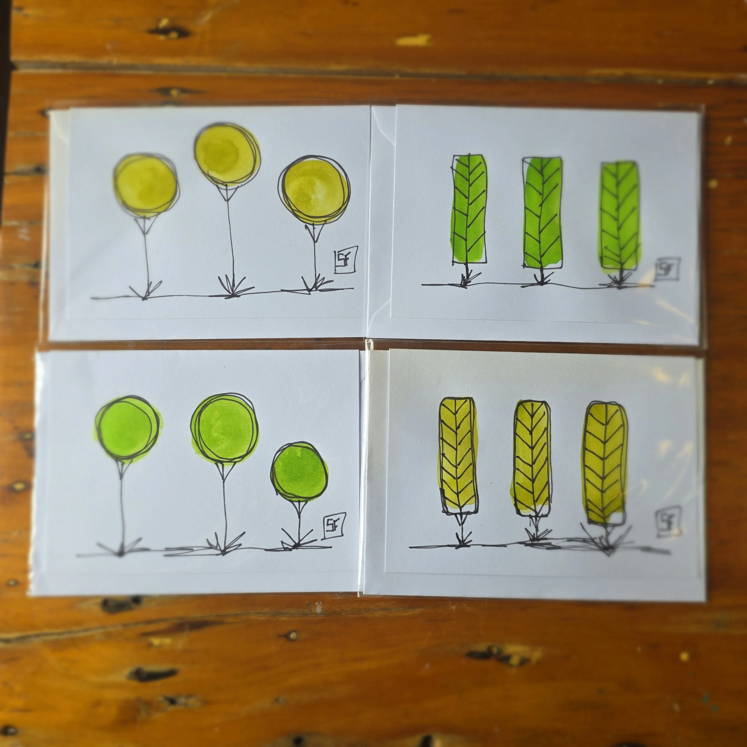 Set of 4 Wash n Ink Cards