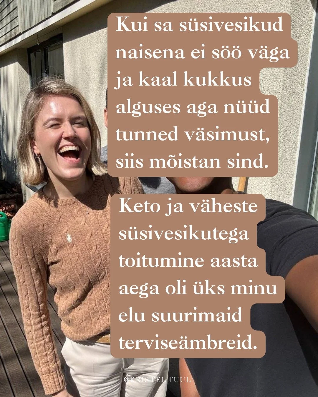 Ma avastasin naistele m&otilde;eldud uuringutes, et sinu keha vajab s&uuml;sivesikuid, ka postmenopausis.

Mitte saiakesi, komme ja suvalist n&auml;ksimist, vaid p&auml;ris toitu nagu maguskartul, tatar, riis, k&ouml;&ouml;giviljad, puuviljad, marjad