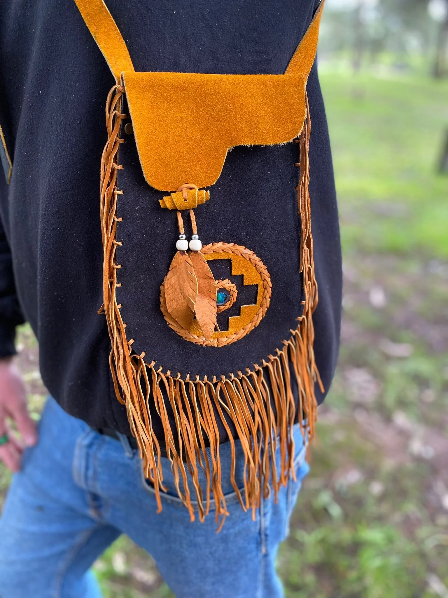 Leather Medicine Bag (Vicuna and Black)